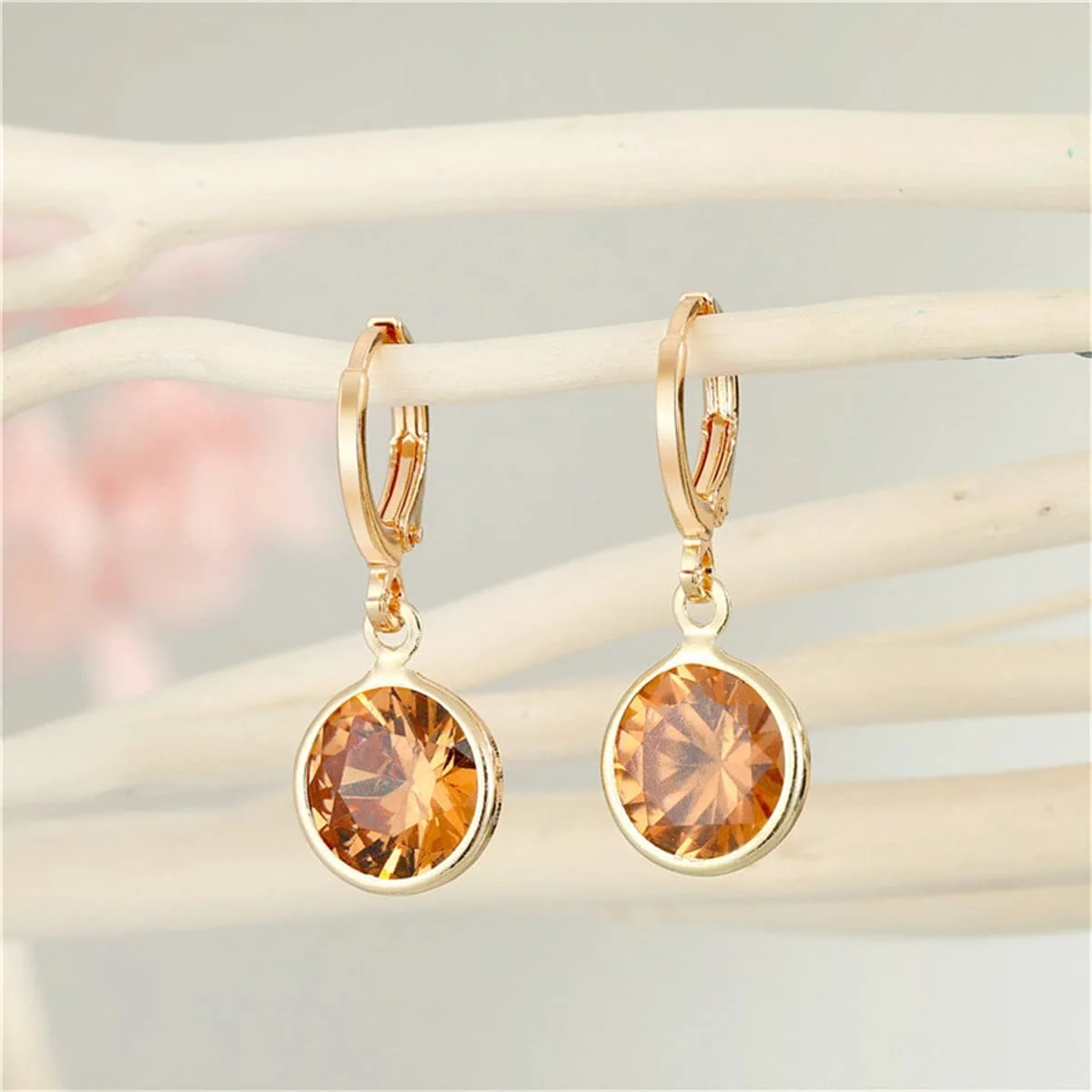Advanced Orange Crystal Goldtone Round Huggie Earrings Environmentally Friendly