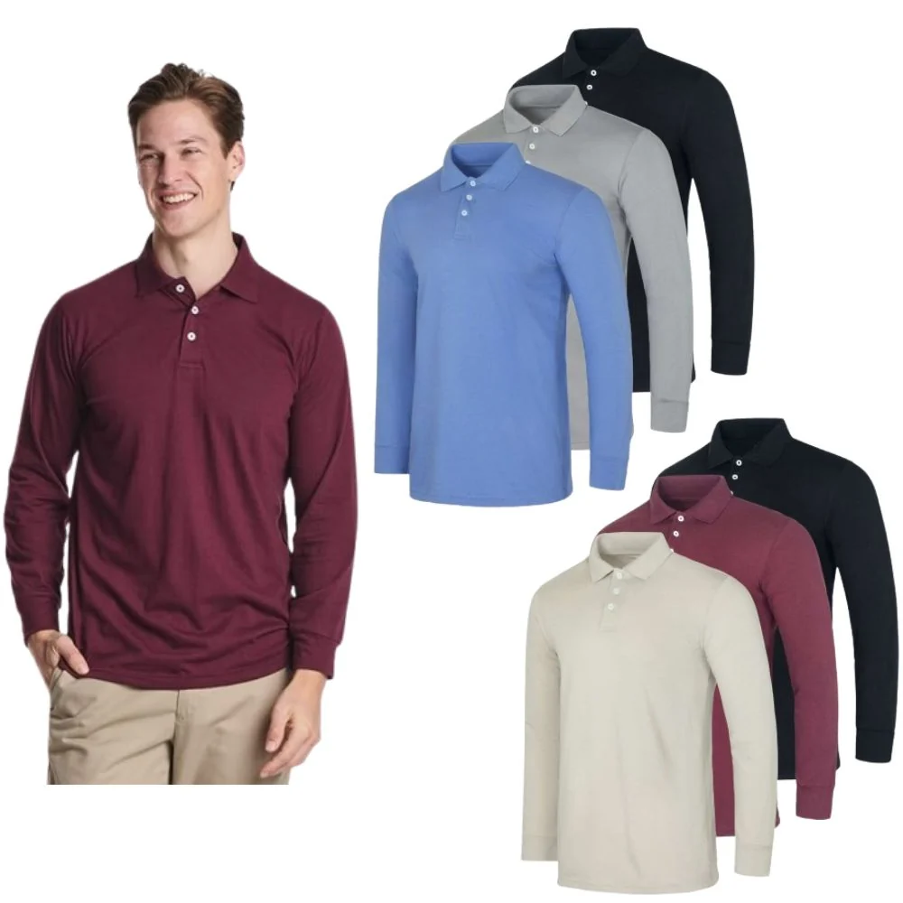 Contemporary 6-Pack Men's Cotton Jersey Long-Sleeve Polo Shirts Outstanding