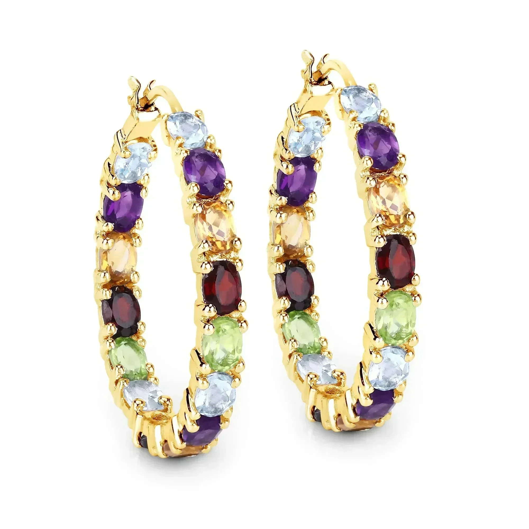 Certified Multi Colored Stone Hoop Earrings Superior