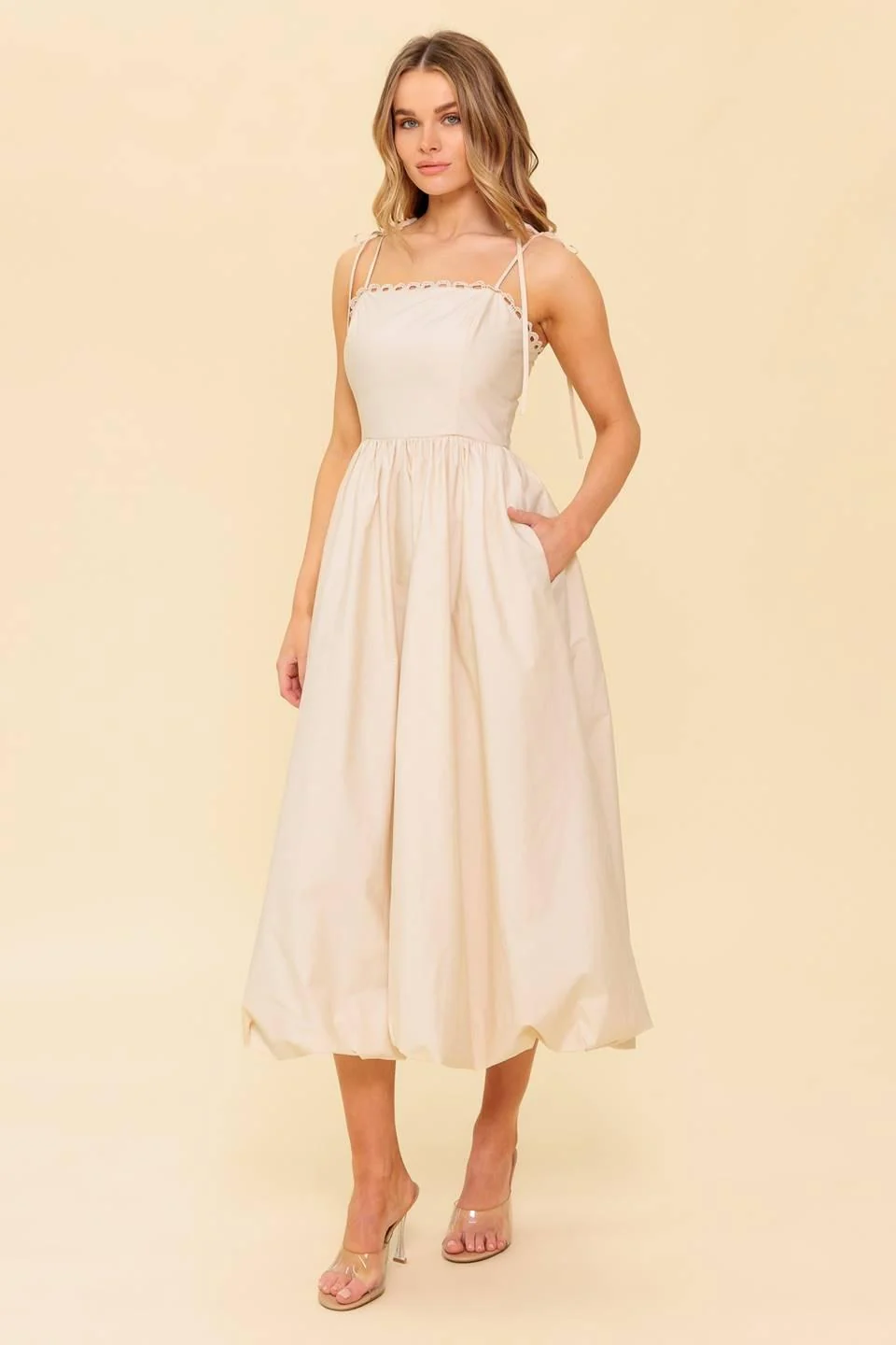Traditional Regal Cutie Cream Woven Midi Dress Durable