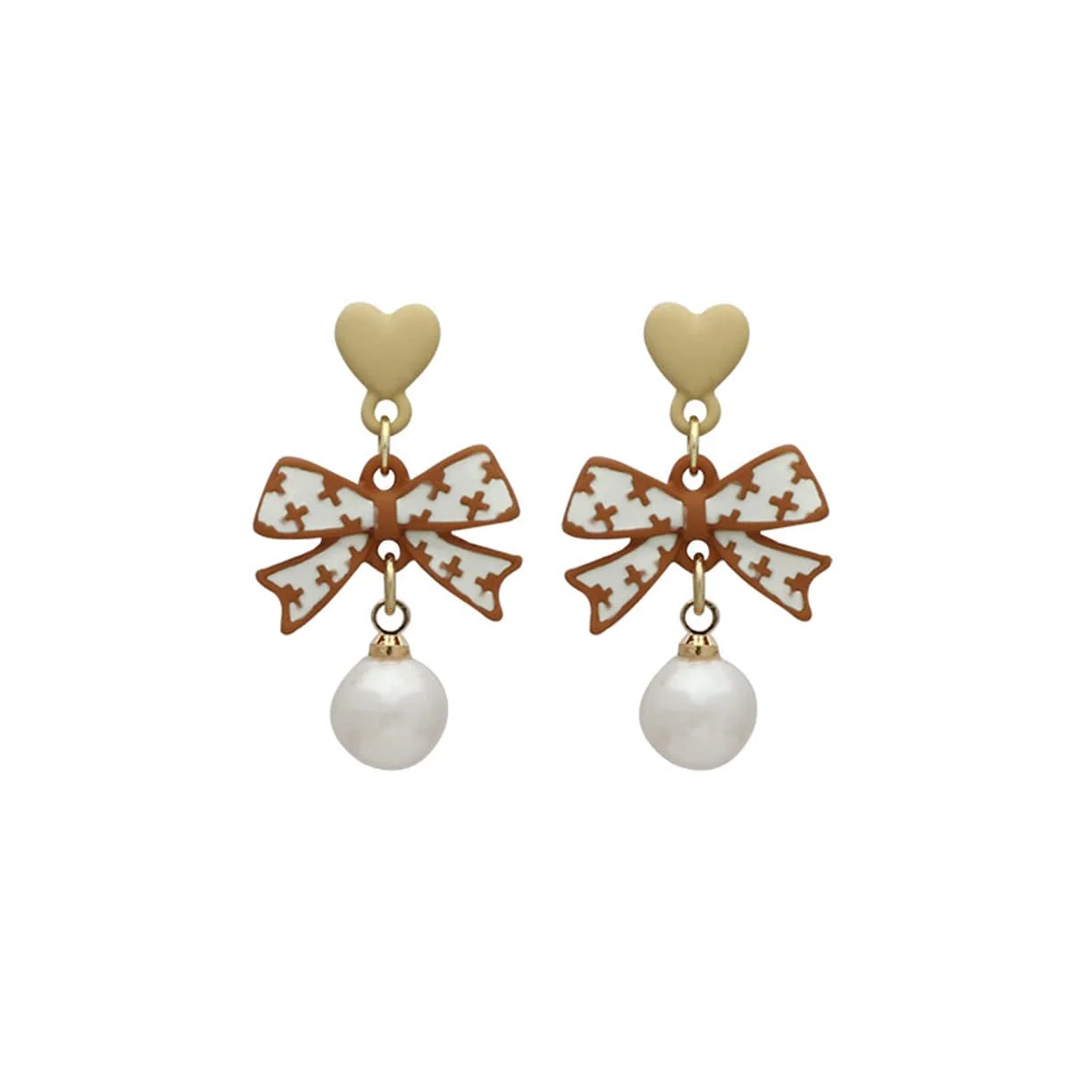 Sustainable Pearl Enamel Goldtone Heart Bow Drop Earrings Easy-to-Use