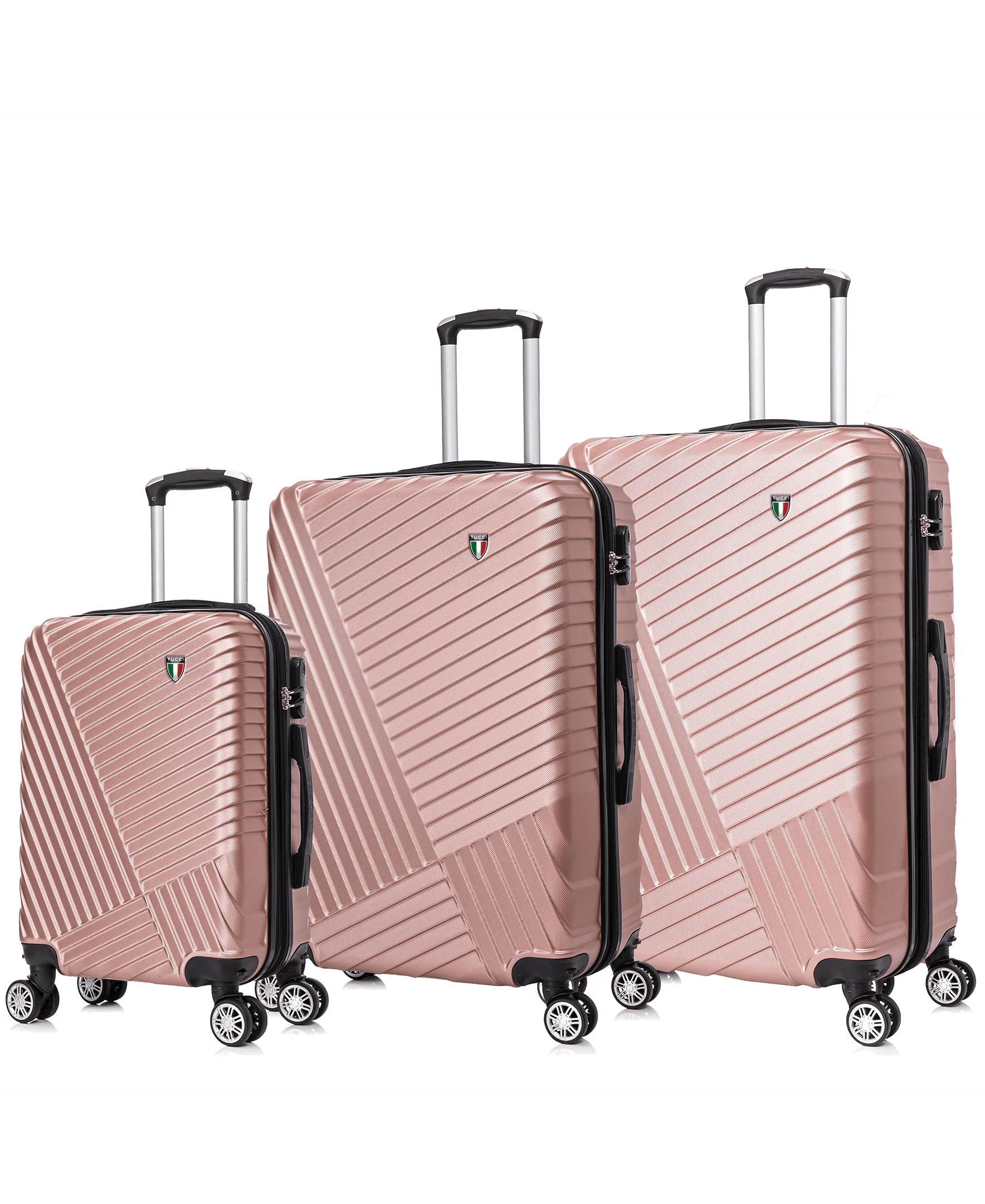 Carefully Designed TUCCI Italy VOLARO 3PC Hardside Luggage Set 20 24 28 - Rose Gold Smooth