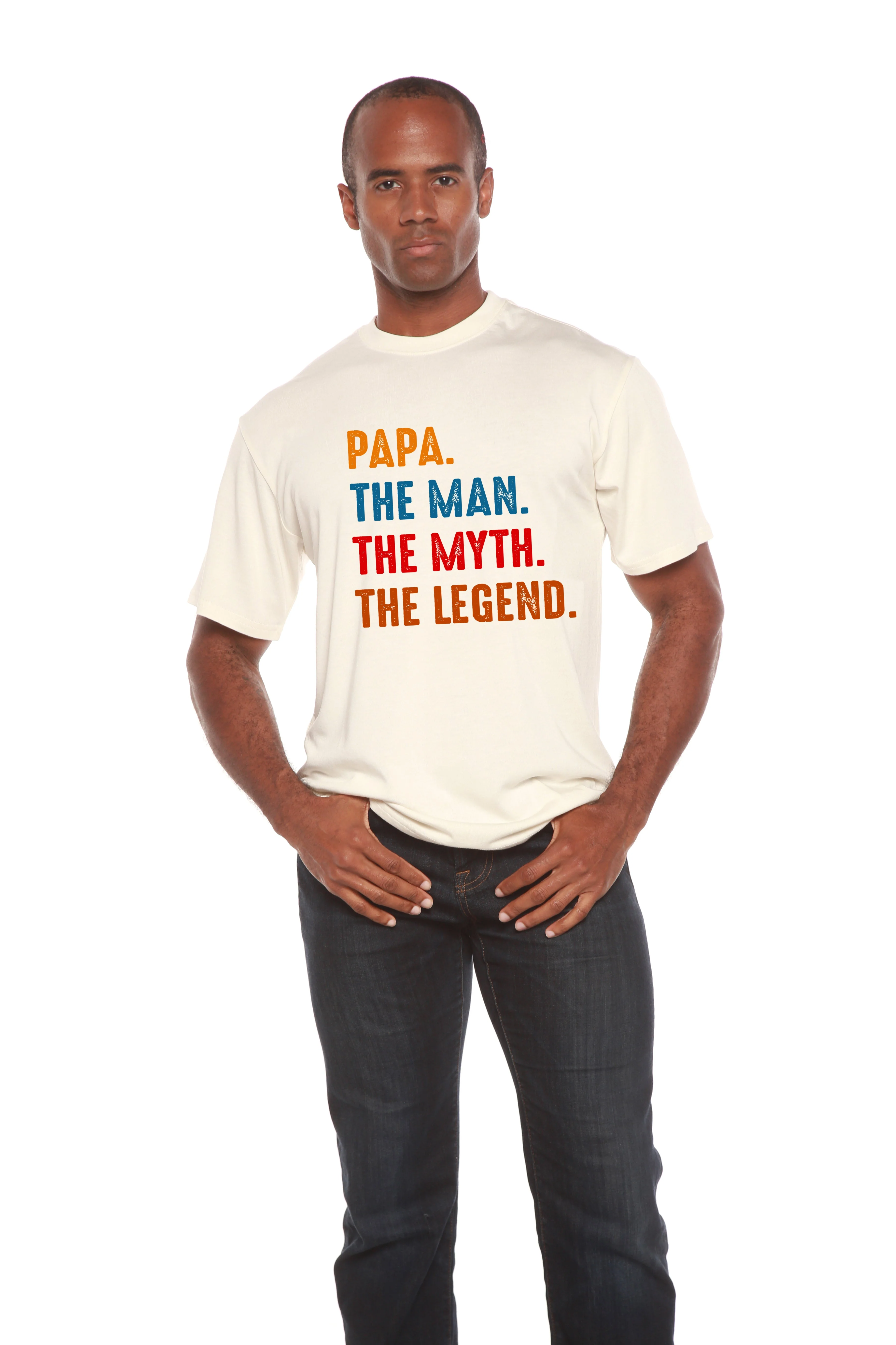 Specialty Papa the Man the Myth the Legend Men's Bamboo Viscose Organic Cotton Short Sleeve Graphic T-Shirt Unique