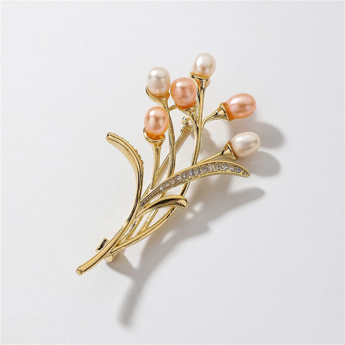 Solid Pearl Cubic Zirconia Goldtone Wheat-Ear Brooch Eco-Friendly