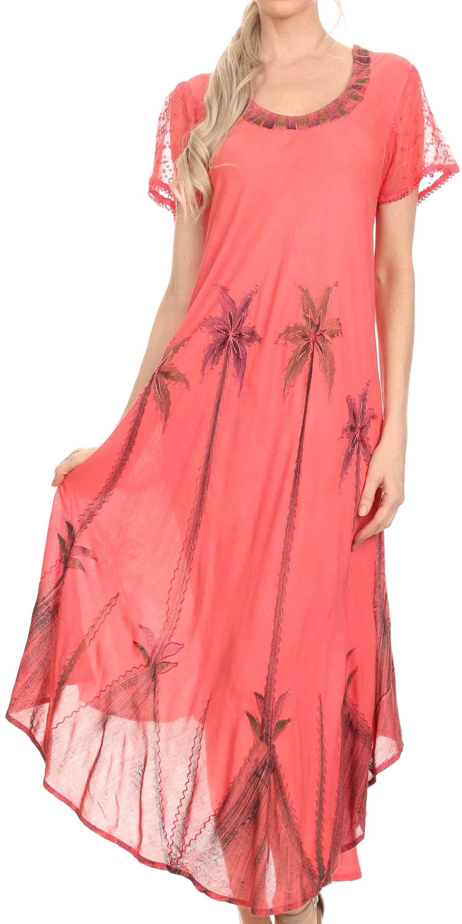 Fashionable Sakkas Watercolor Palm Tree Tank Caftan Dress Minimalist