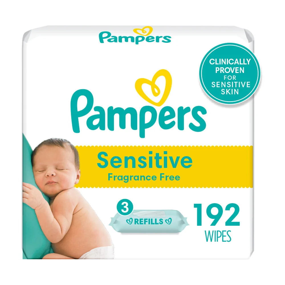 Recyclable Pampers Stages Baby Sensitive Wipes Refill With Cotton 192 Ct Proven