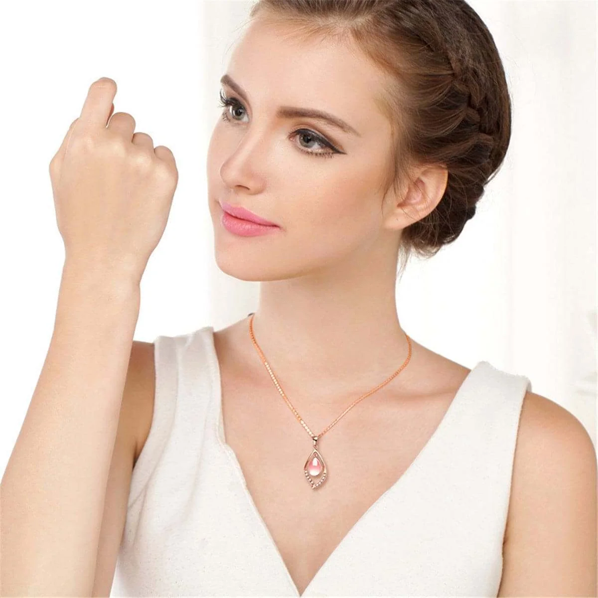 Advanced Rose Quartz Rose Goldtone Leaf Pendant Necklace Solid