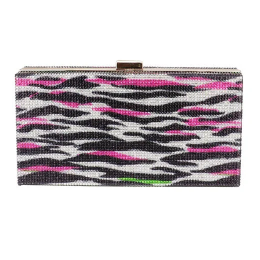 Long-Lasting Zebra Patterned Bling Clutch Bag Clean