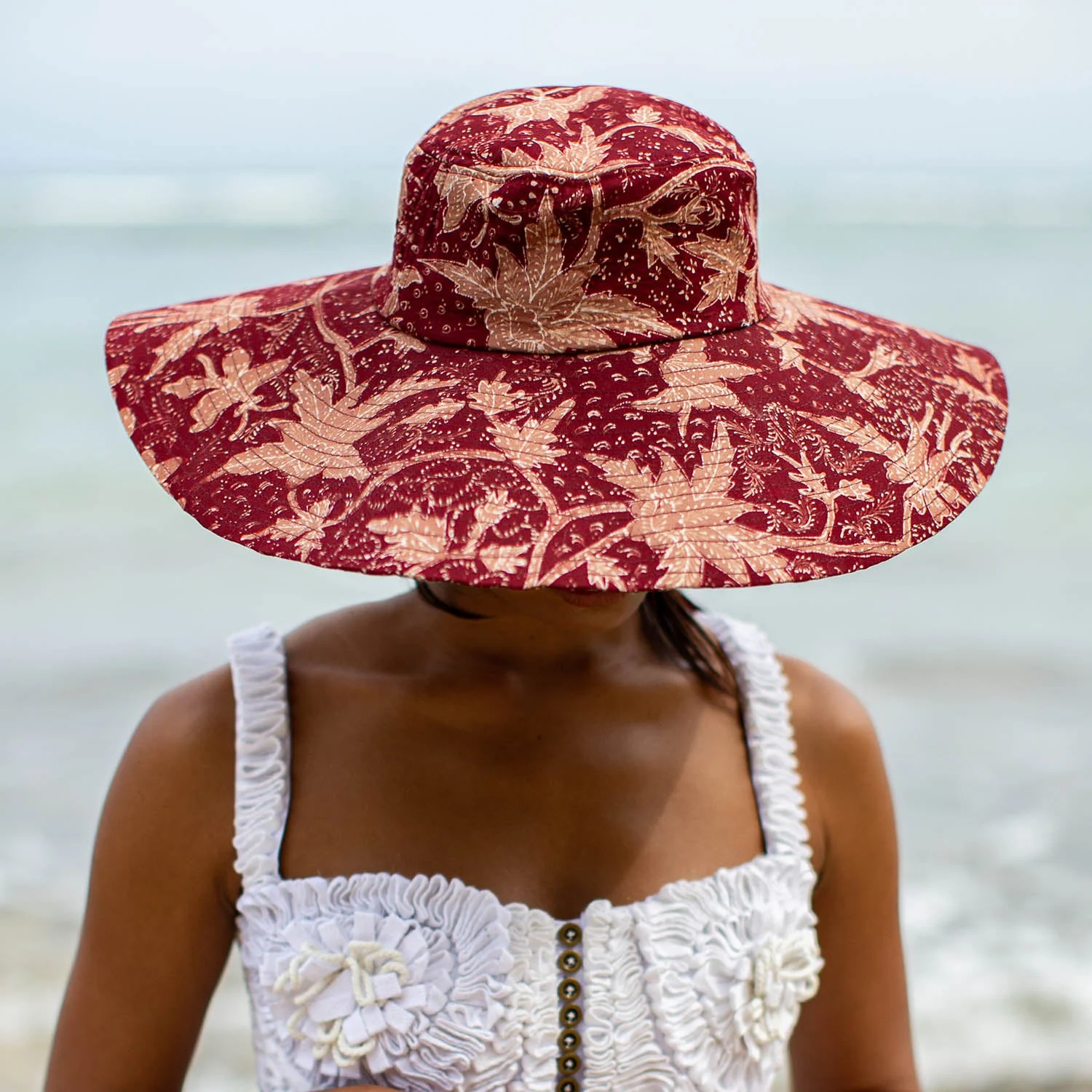 Certified The Kusuma Chinoiserie Batik Hat In Maroon Red Fast