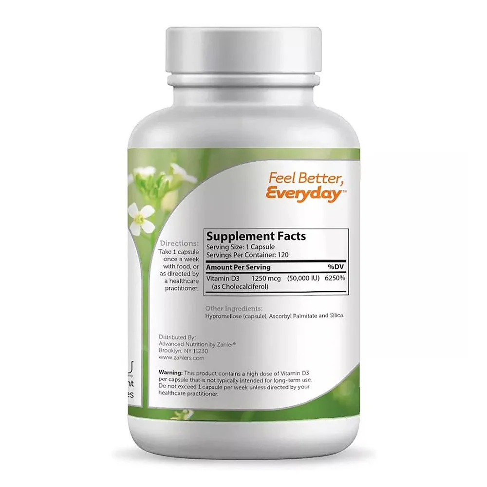 Crafted Zahler Advanced Vitamin D3 50 000 IU Supporting Bones And Immune System 120 Ea Fine Crafted