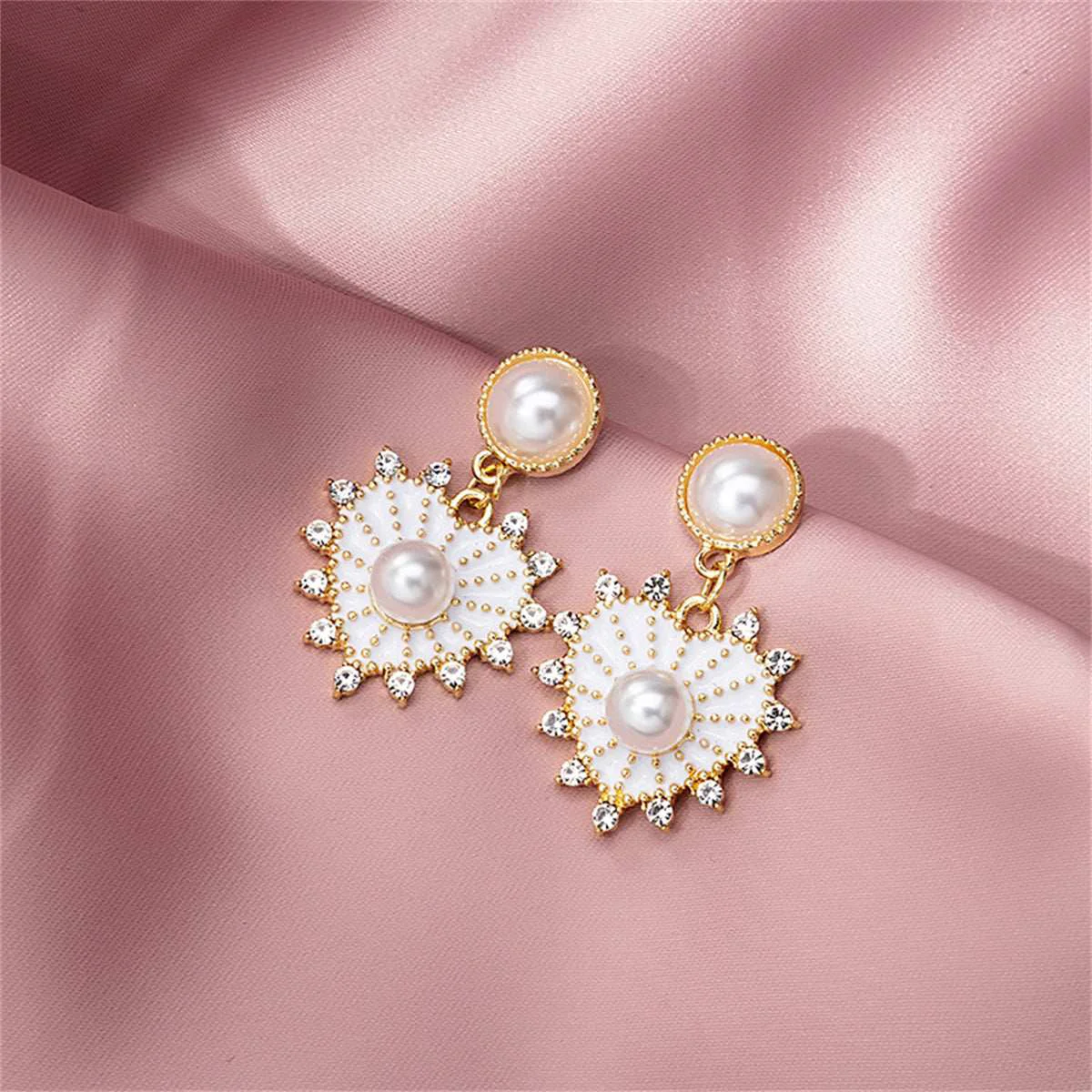 Soft Cubic Zirconia Pearl Goldtone Heart Dangle Earrings Unique