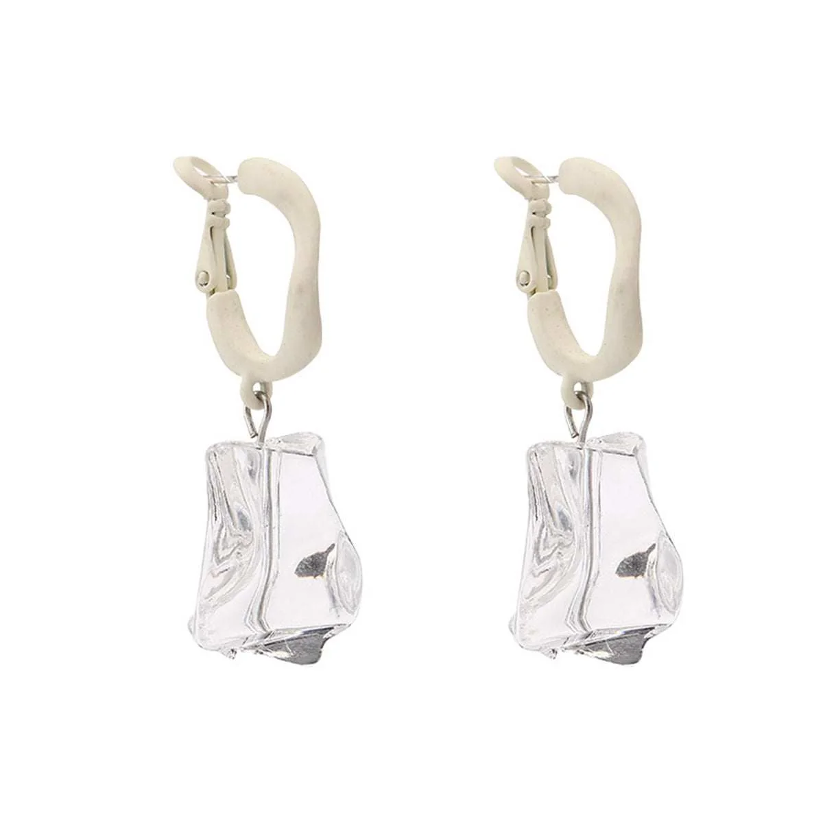 Certified Clear Resin Enamel Silvertone Ice Cube Drop Earrings Clean