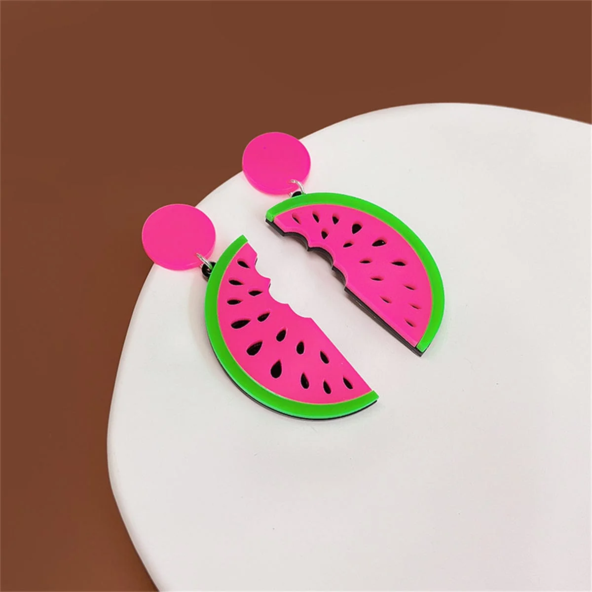Dependable Pink Green Watermelon Drop Earrings Responsible
