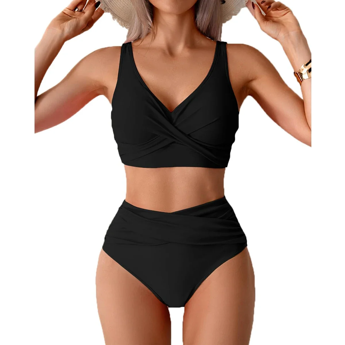 Fine Crafted Women s Twist Front High Waist Two Piece Bikini Pure