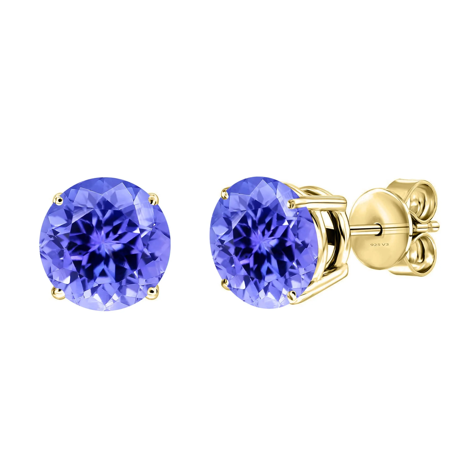 Crafted 18K Gold Over Sterling Silver 2.30CT Natural Tanzanite Stud Earrings Luxury