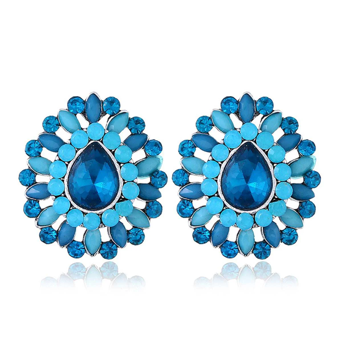 Artisan Navy Crystal Cubic Zirconia Stud Earrings Certified