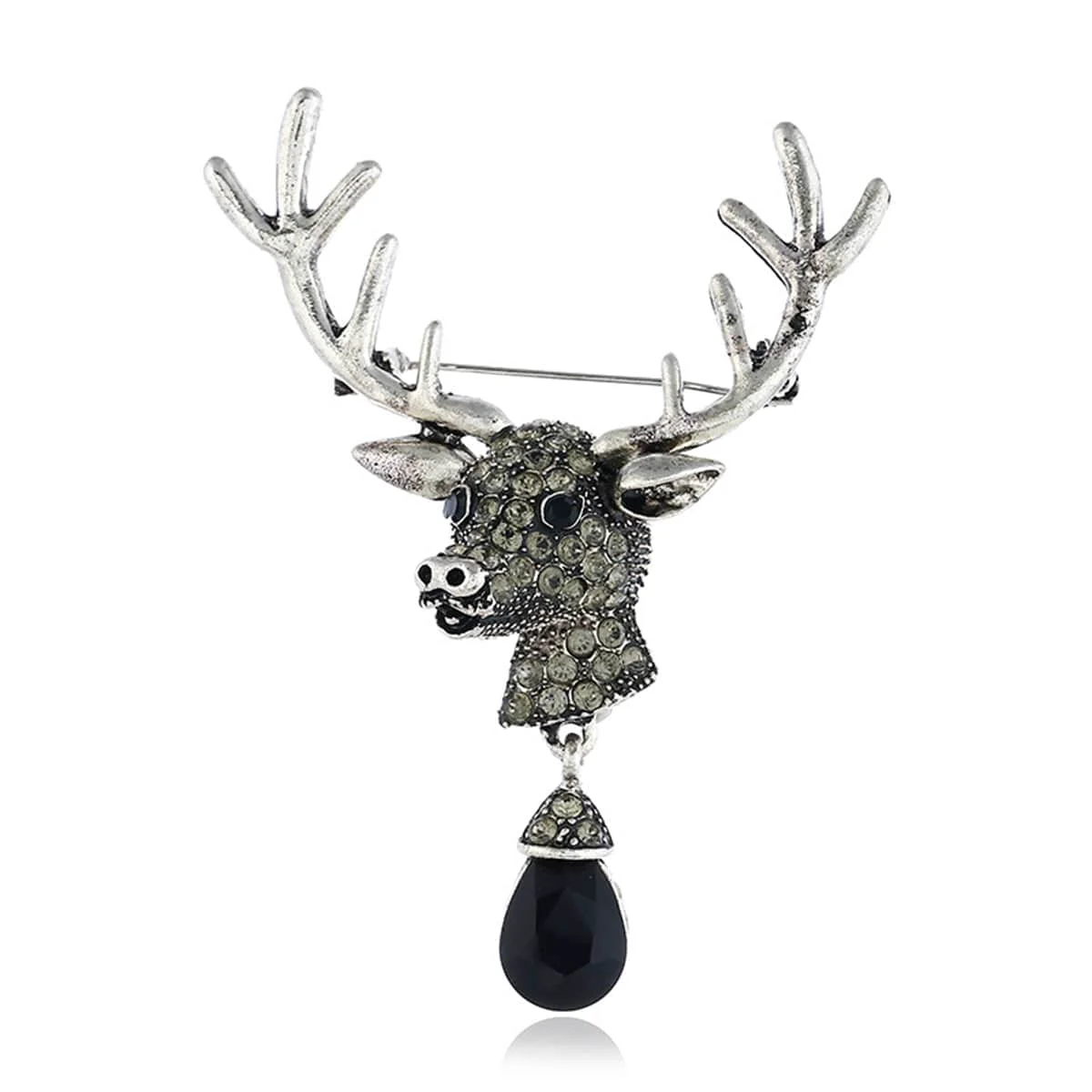 Selected Black Crystal Silvertone Cubic Zirconia-Accent Reindeer Brooch Dependable