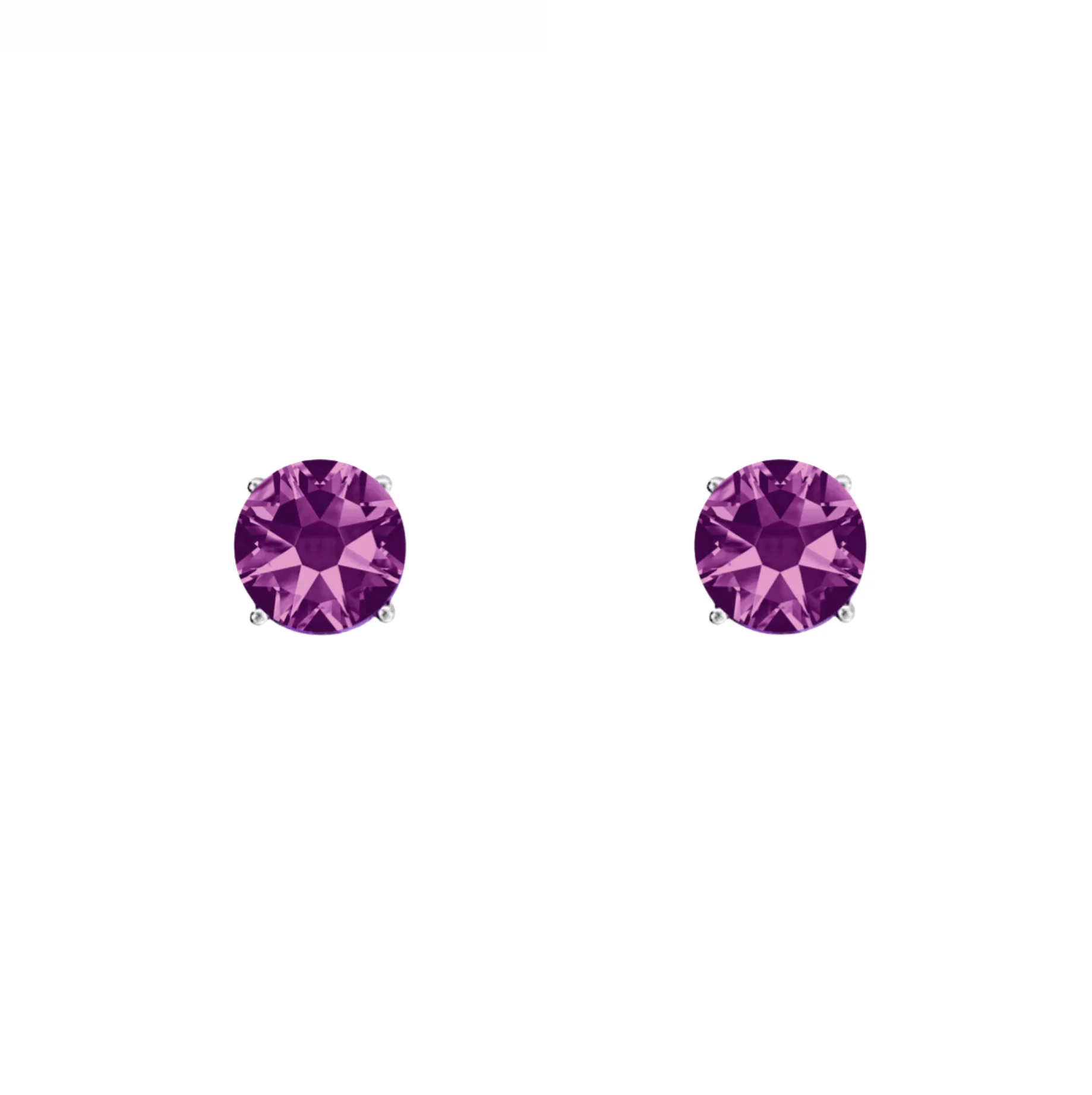 Detailed Timeless Stainless Steel Cubic Zirconia Birthstone Solitaire Stud Earrings – February Amethyst Original