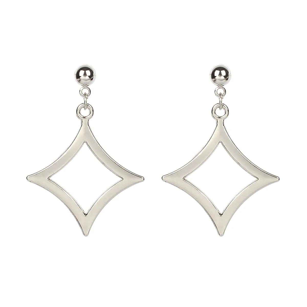 Authentic Silvertone Open Rhombus Drop Earrings Reusable