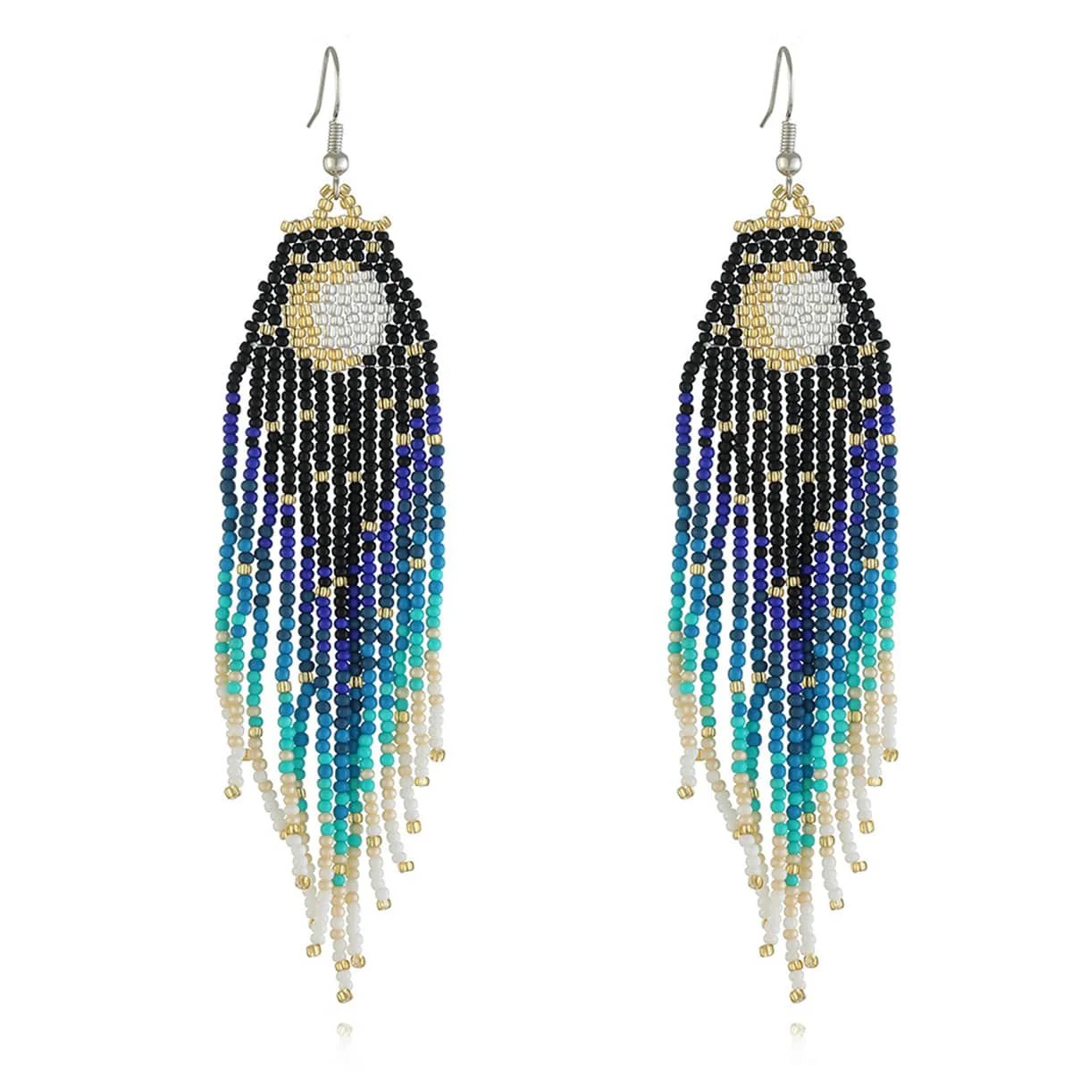 Solid Black Blue Howlite Sun Tassel Drop Earrings Sustainable