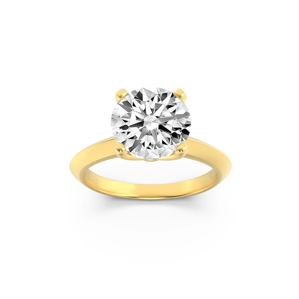 Consistent 3Cttw Round Shaped Lab Grown Diamond F KnifeEdge Shank Solitaire Engagement Ring in 14K Gold Original Design