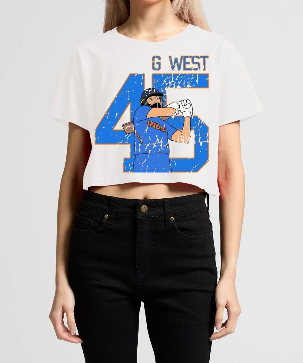High-Performance G West Women Cricket India King-45 Crop T-Shirt Fashionable