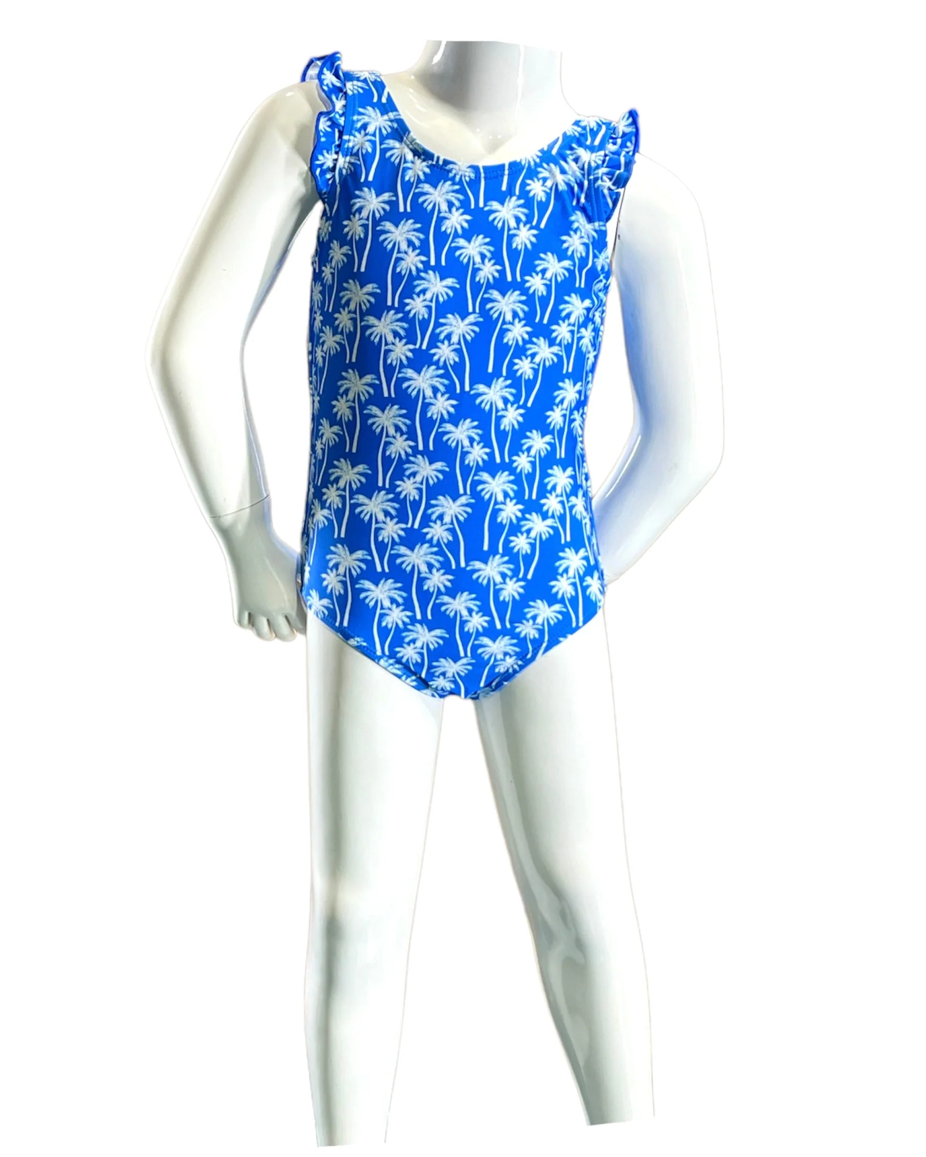 Comfortable Marina West K4708 One Piece Swimsuit White Palm on Blue Soft