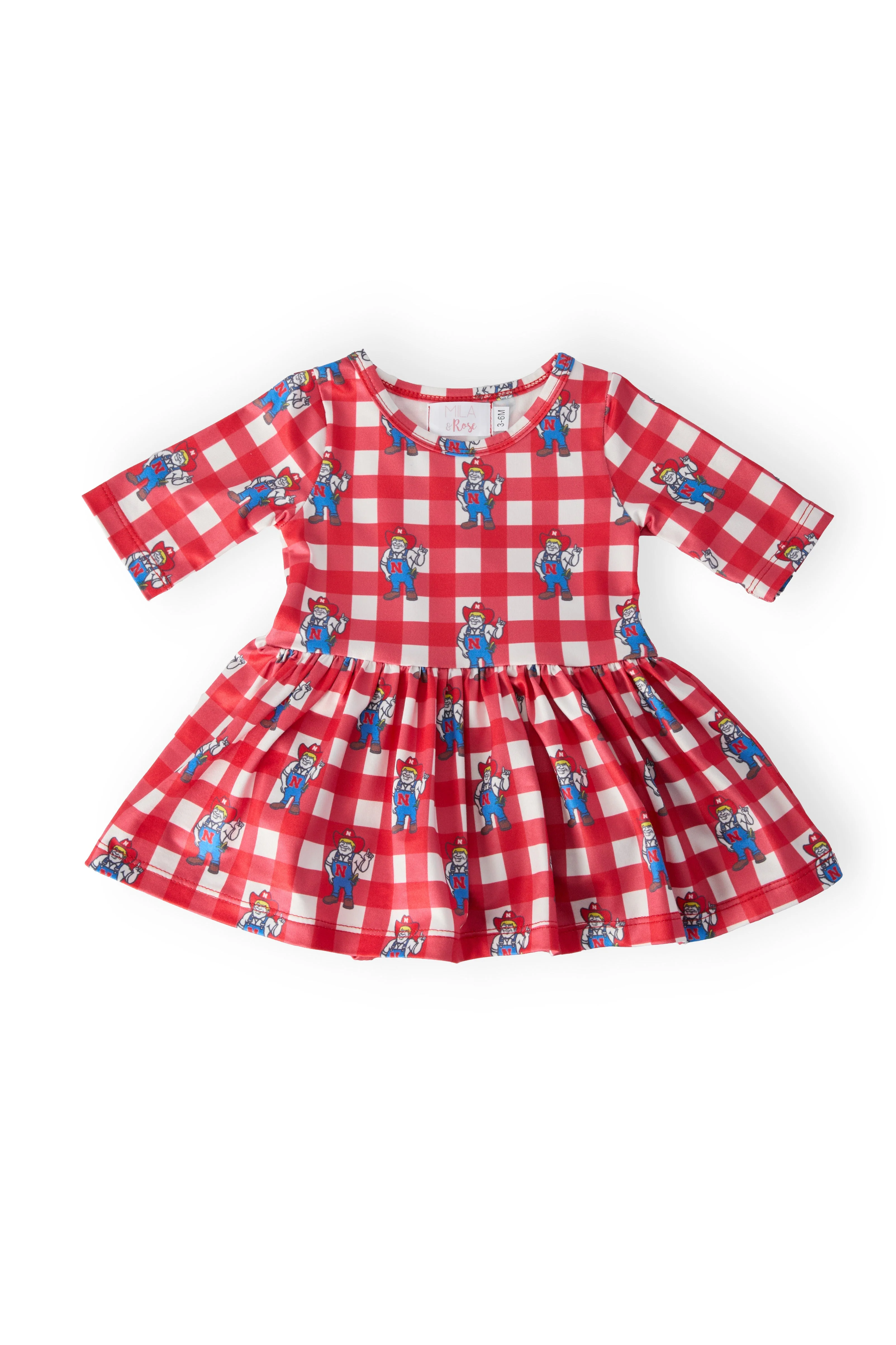 Solid Nebraska Plaid Herbie Husker 3 4 Sleeve Twirl Bodysuit Easy-to-Use
