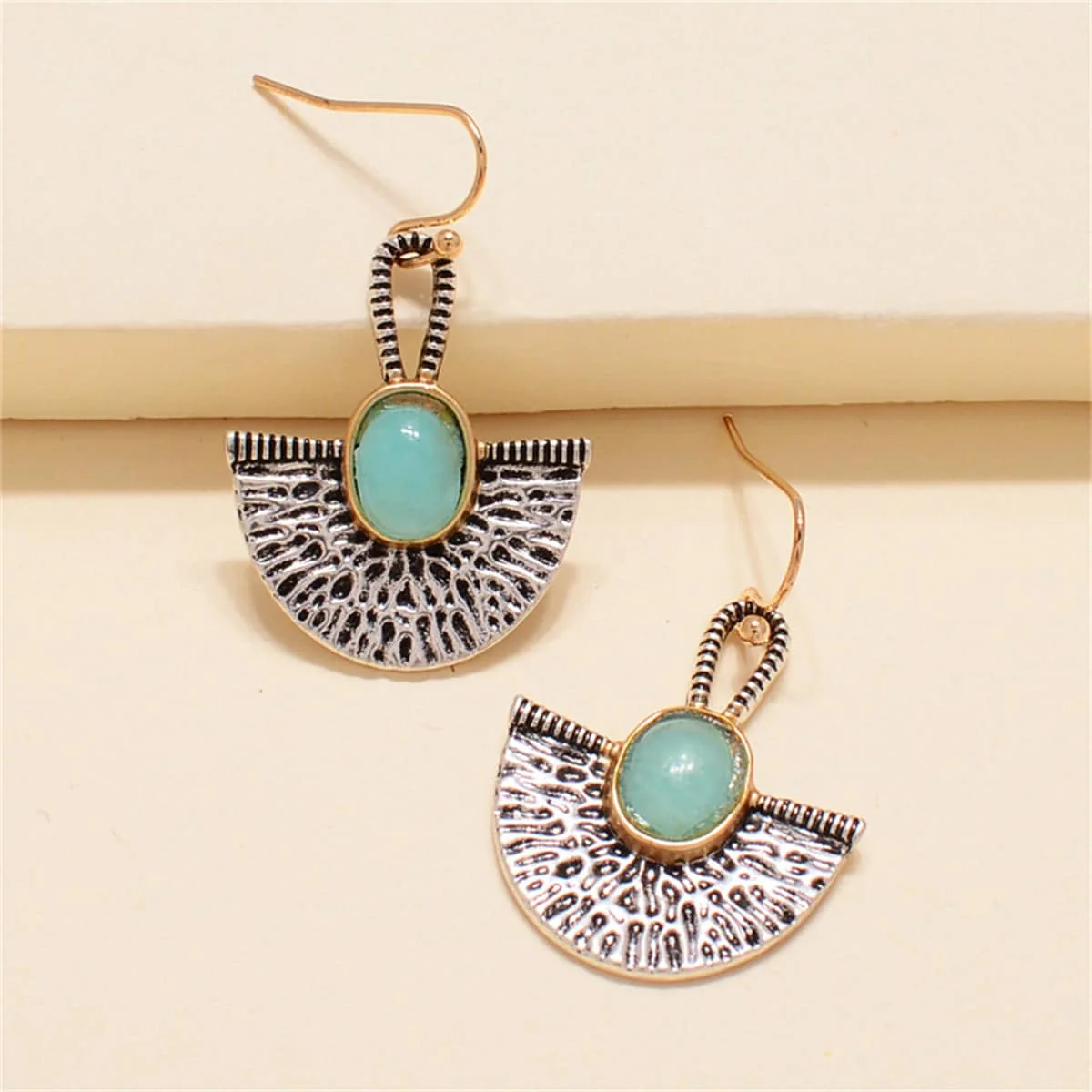 Trendy Lake Blue Resin Two-Tone Padlock Drop Earrings Functional