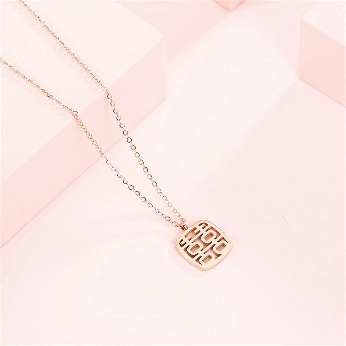 Smooth Rose Goldtone Happiness Pendant Necklace Long-Lasting