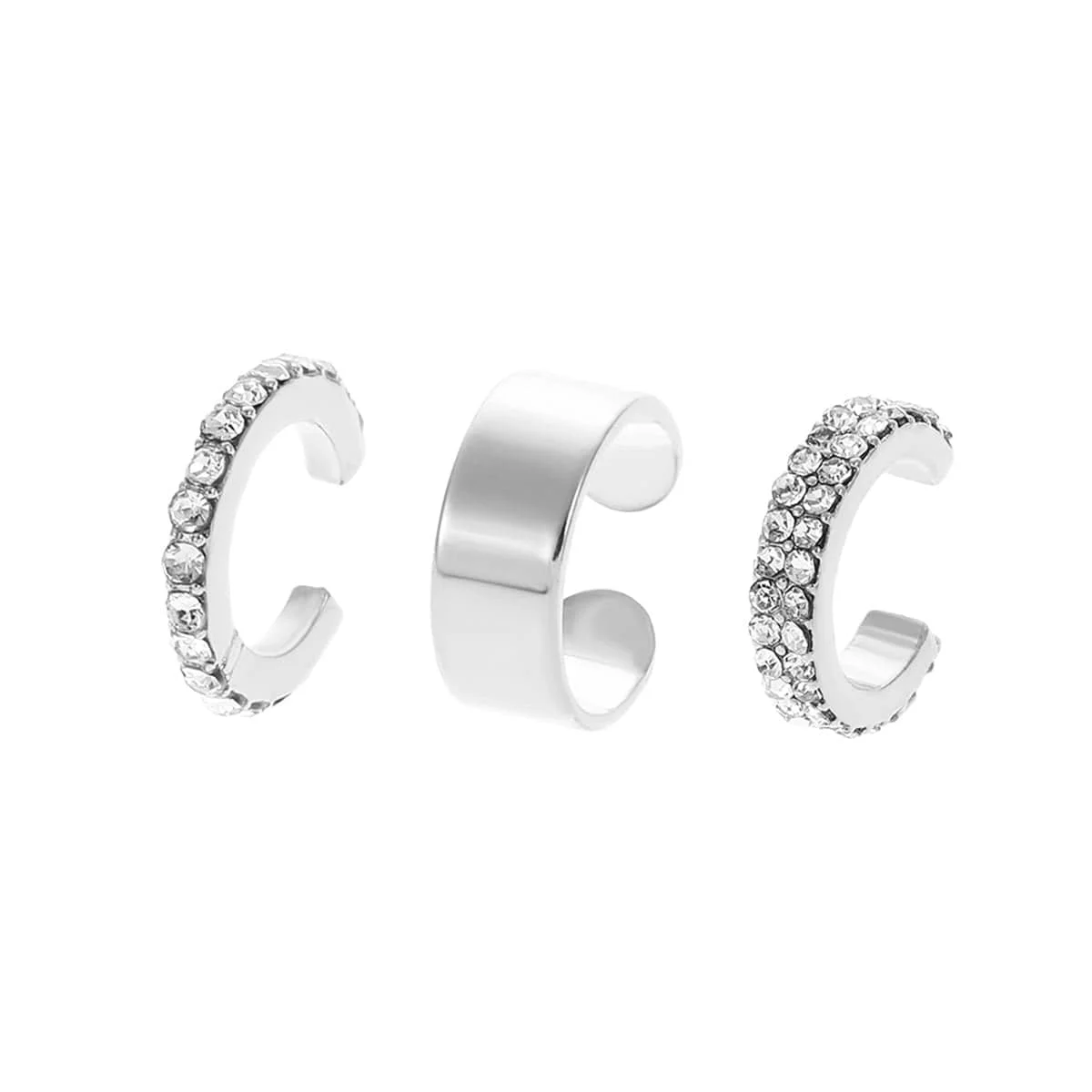Sustainable Clear Cubic Zirconia Silvertone Ear Cuff - Set of Three Original Design