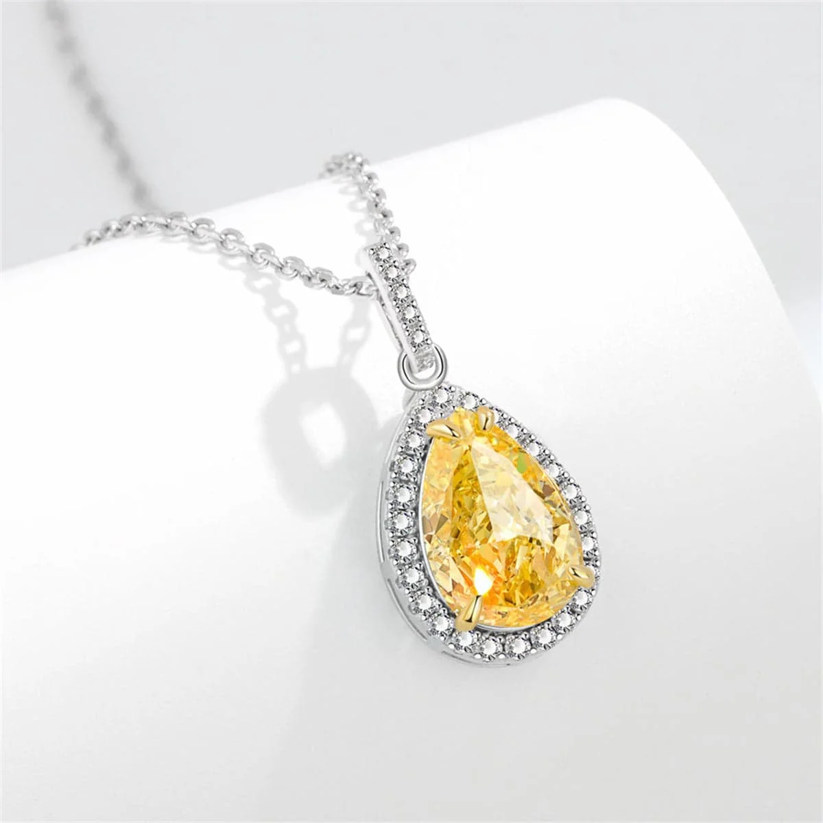 Sophisticated Yellow Crystal Cubic Zirconia Drop Pendant Necklace Traditional