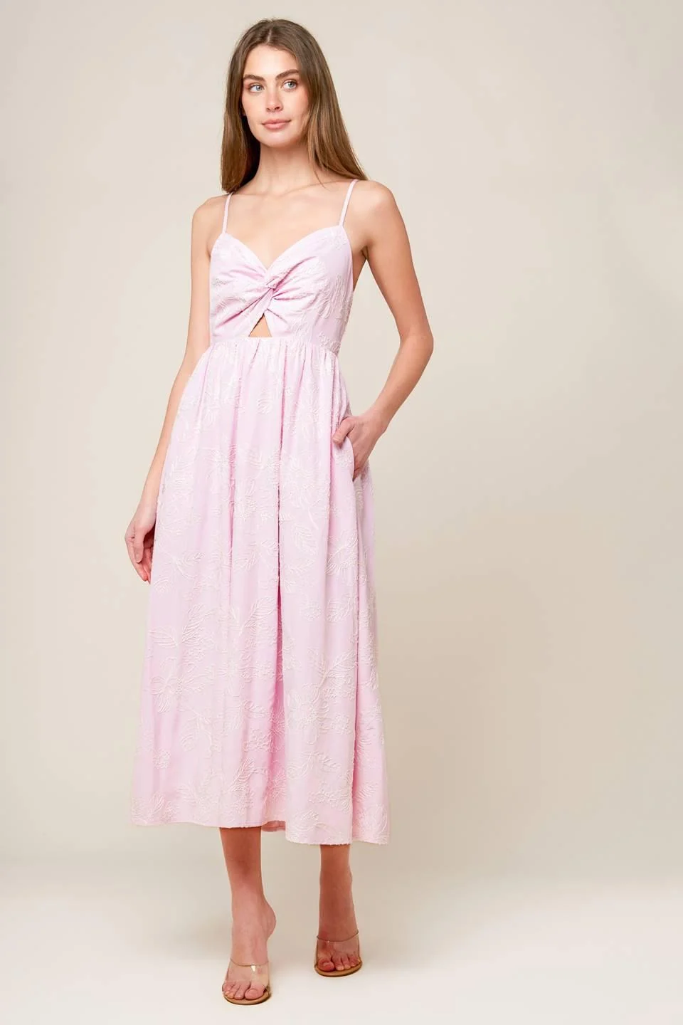 High-Quality Along the Shore Pink Woven Midi Dress Quality