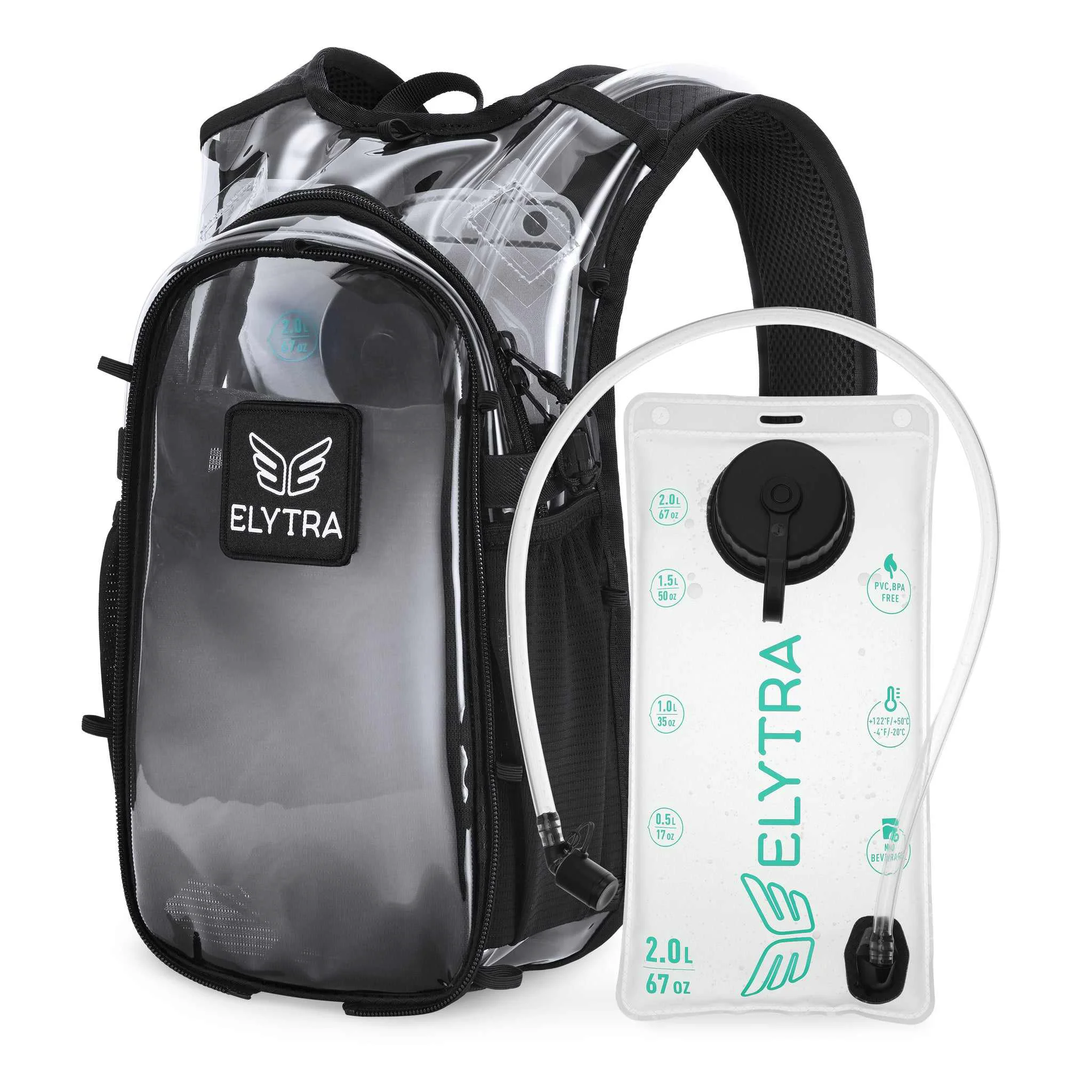 Flexible Elytra Air Hydration Pack - 2L Water Backpack with Magnetic Hose Clip Clear Exclusive