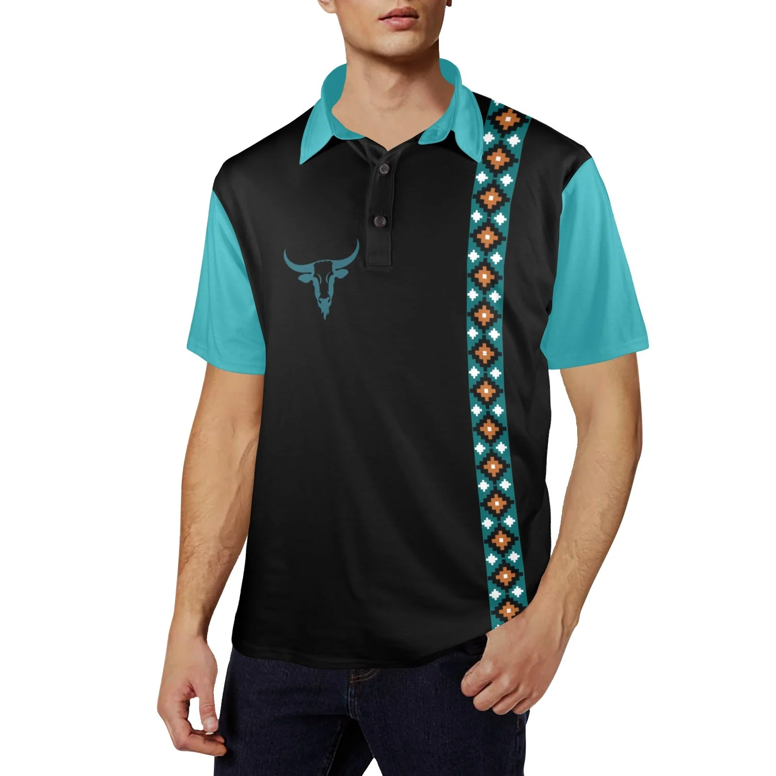 Unique Baha Ranch Longhorn Aztec Cowboy Polo Shirt Fast