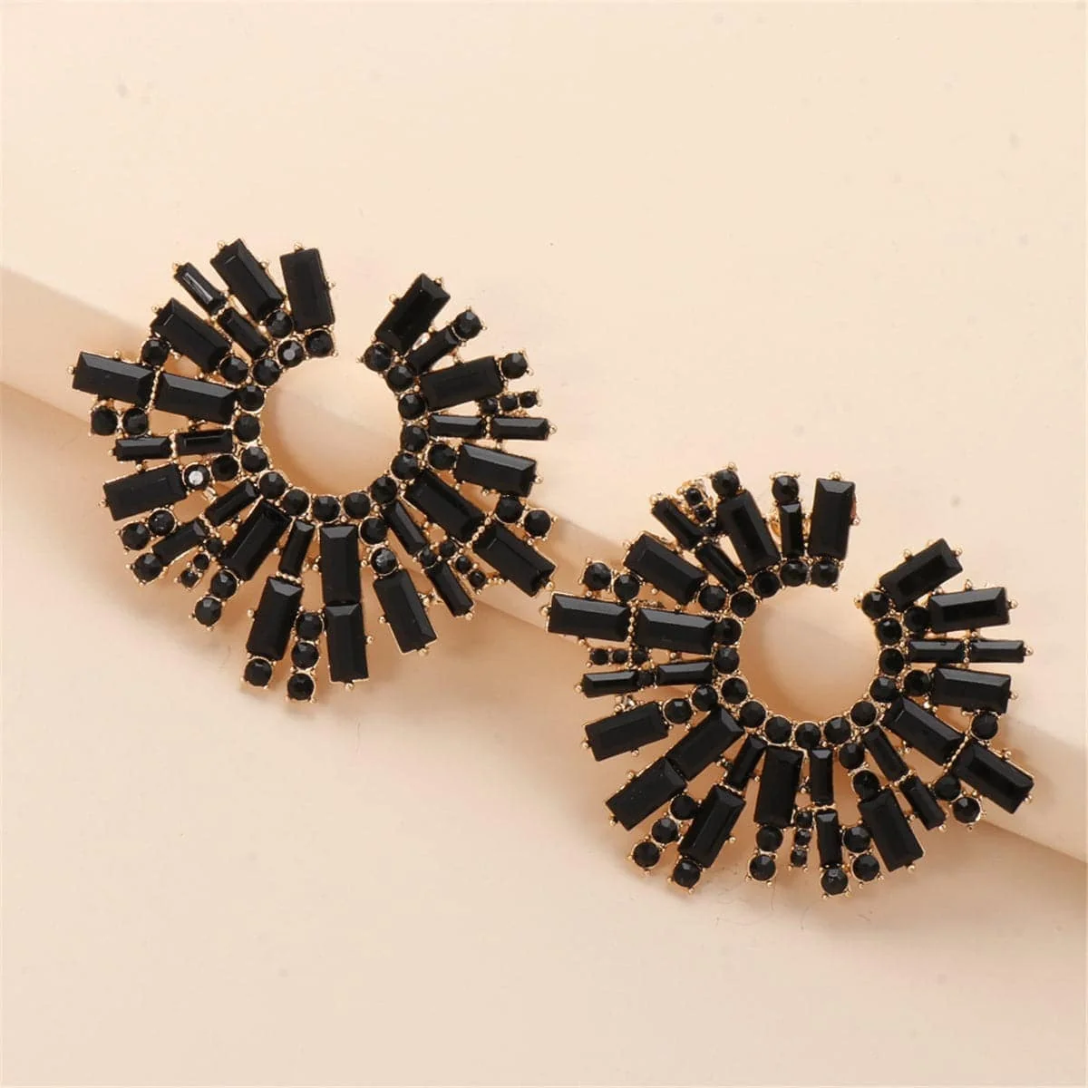 Trendy Black Cubic Zirconia Goldtone Stud Earring Secure