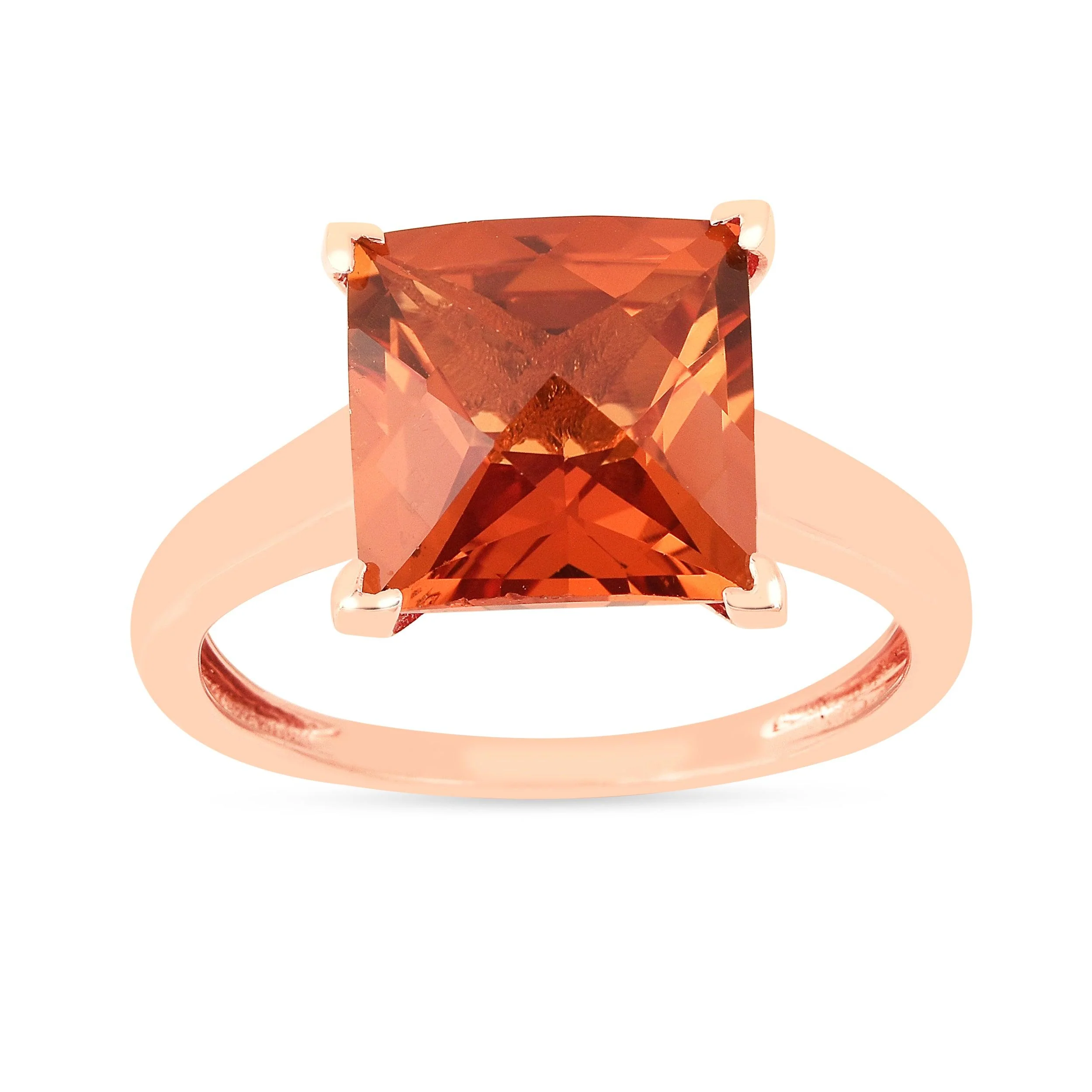 Original 4.24 Ct Square Orange Lab Grown Padparadscha Sapphire Prong 18K Rose Gold Plated Silver Solitaire Ring Secure