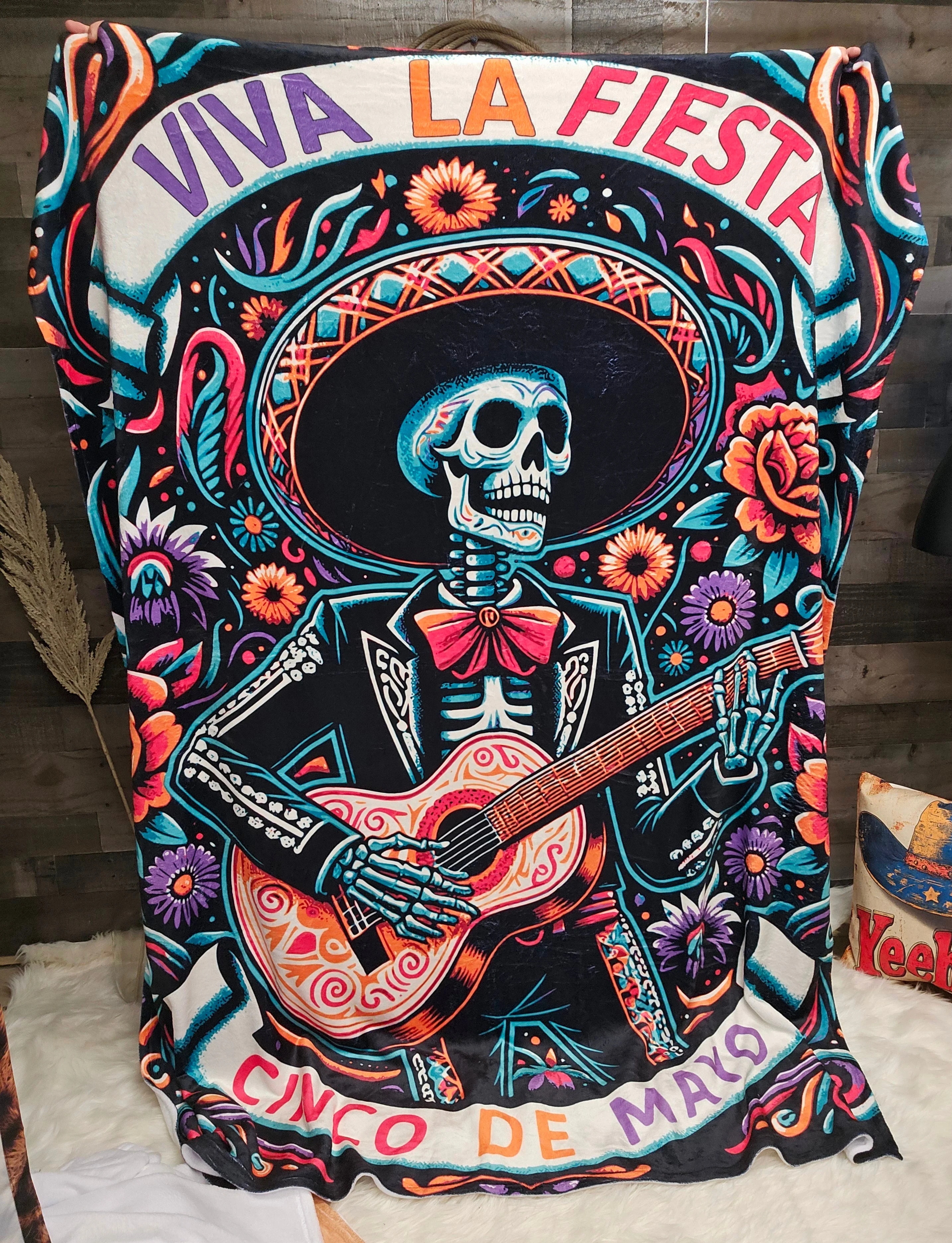 Sophisticated Cinco De Mayo Dia de los Muertes Throw Blanket Ultra-Soft Micro Fleece Blanket 60 x 80 Made in America Elegant