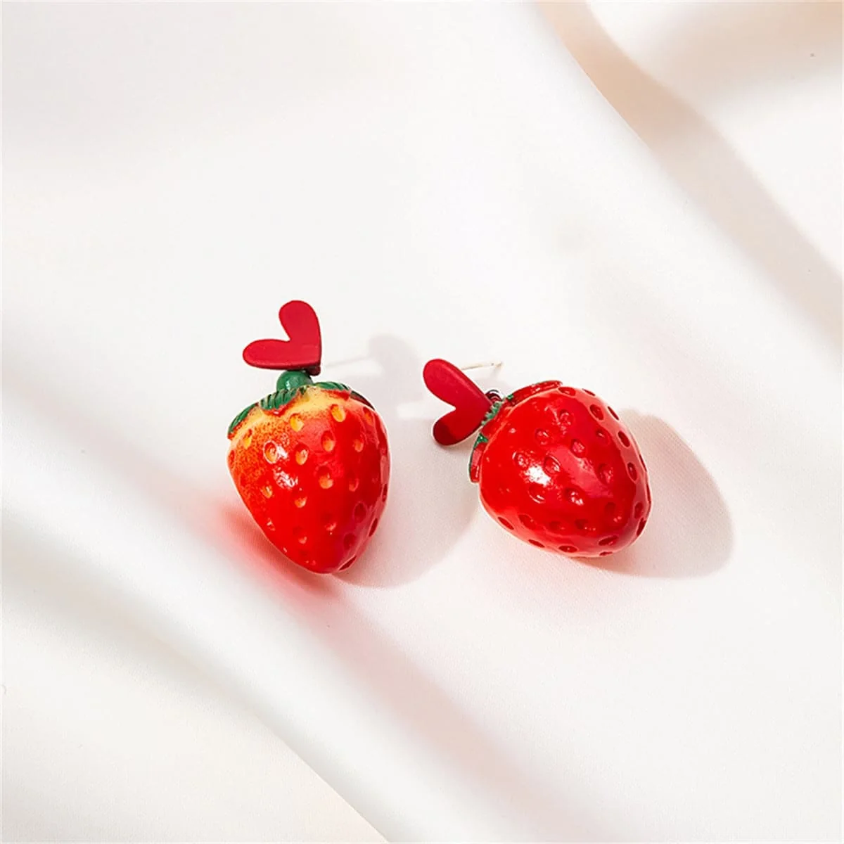 World-Class Red Acrylic Silvertone Heart Strawberry Drop Earrings High-Performance