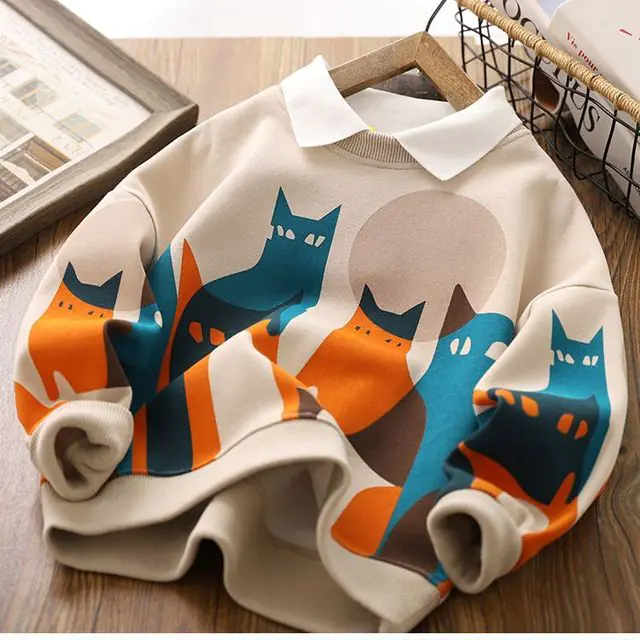 Fine Crafted Boys Cartoon Hoodies Long Sleeve Sports Top for Kids Natural