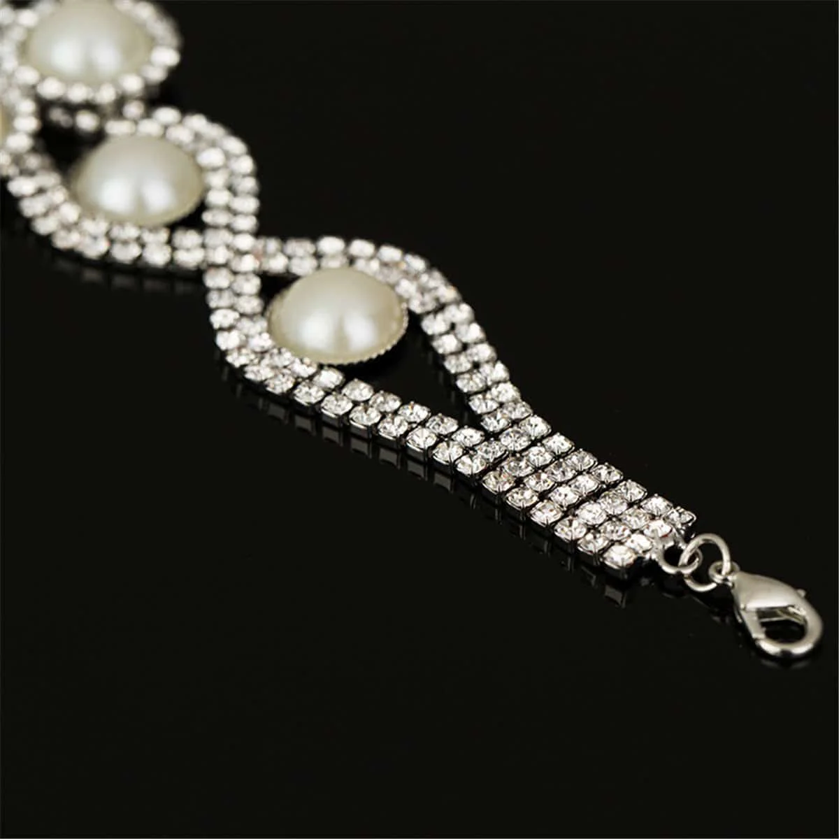 Breathable Pearl Cubic Zirconia Silvertone Crossing Bracelet Responsible