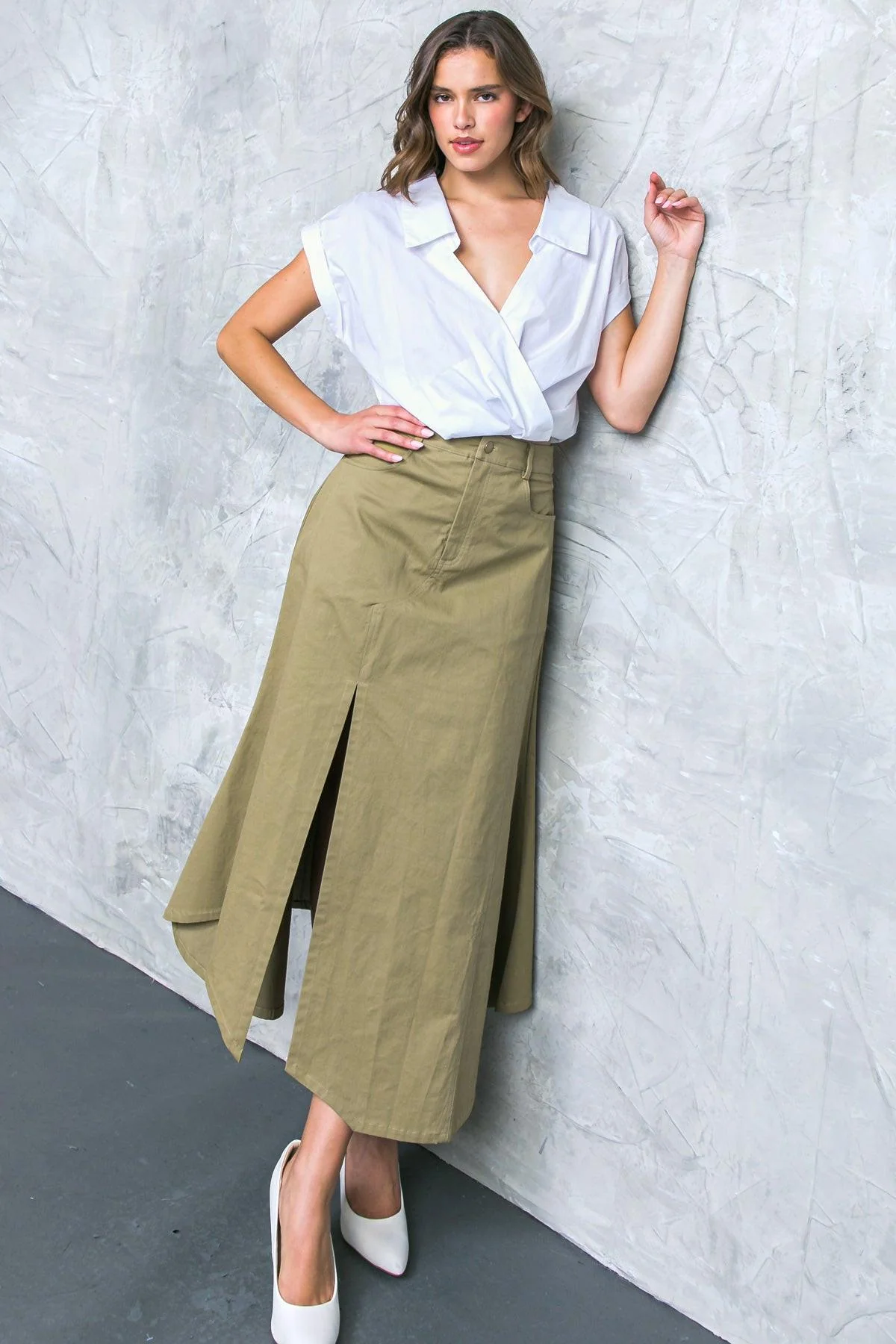 Specialty Complete Crush Twill Midi Skirt Trendy