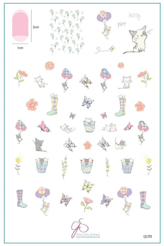 Traditional Sweet Spring Kitties CjS-293 Steel Nail Art Stamping Plate Relaxed
