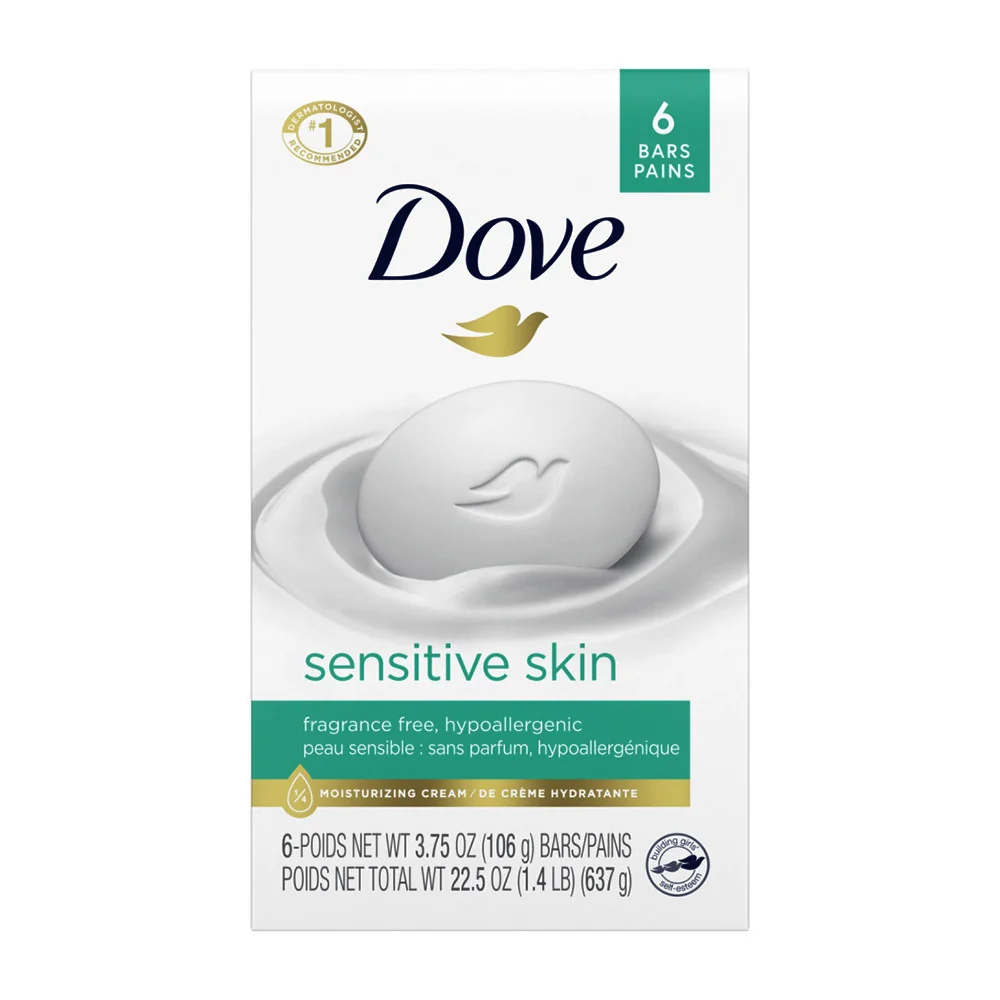 Sustainable Dove Sensitive Skin Bath Bars Unscented 6 Ea 3.75 Oz Eco-Friendly