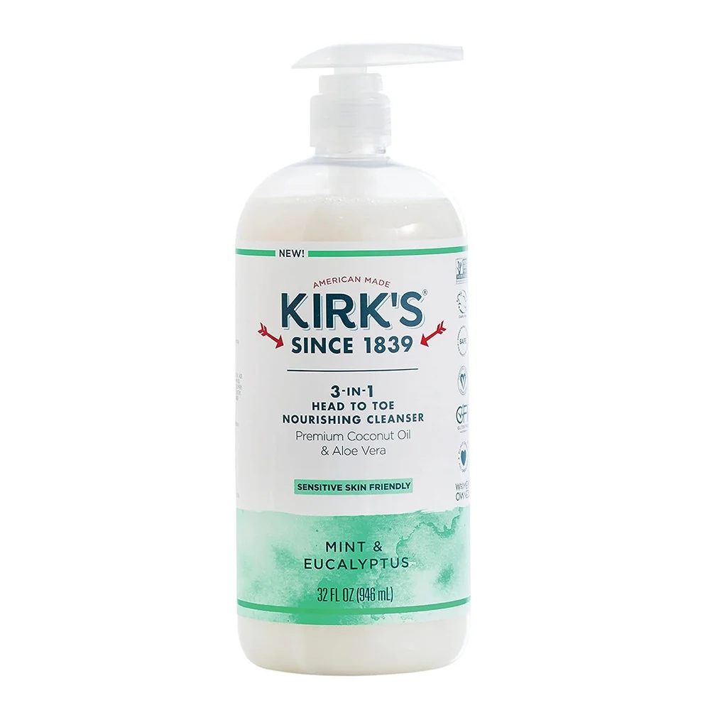 Innovative Kirks 3 in 1 Castile Liquid Soap Head to Toe Cleanser Mint And Eucalyptus Scent 32 Oz Expertly Made