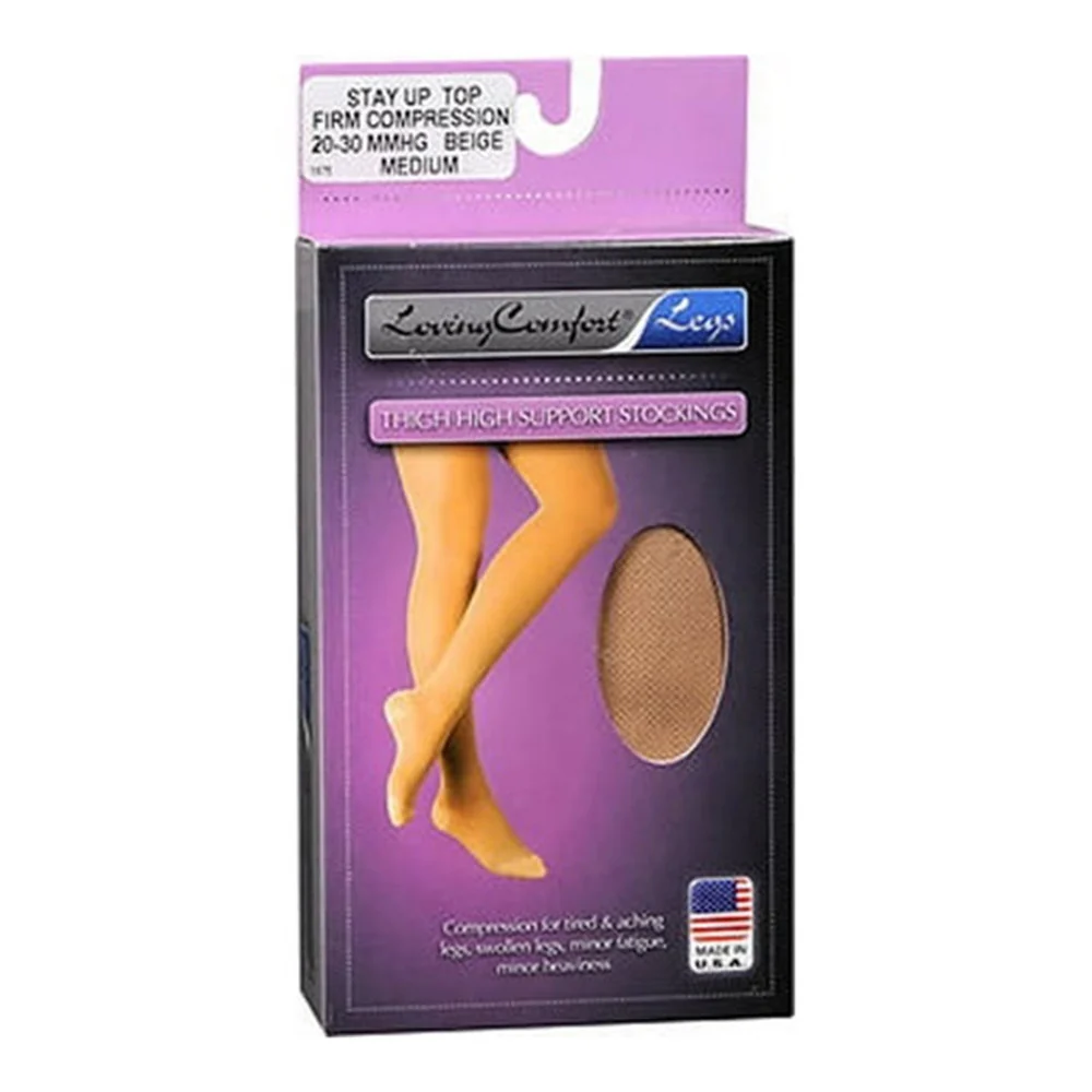 Sophisticated Loving Comfort Surgical Weight Thighs Highs Stay Up Top Firm Compression 20 to 30Mmhg Closed Toe Unisex Beige Medium 1 Pair Classic