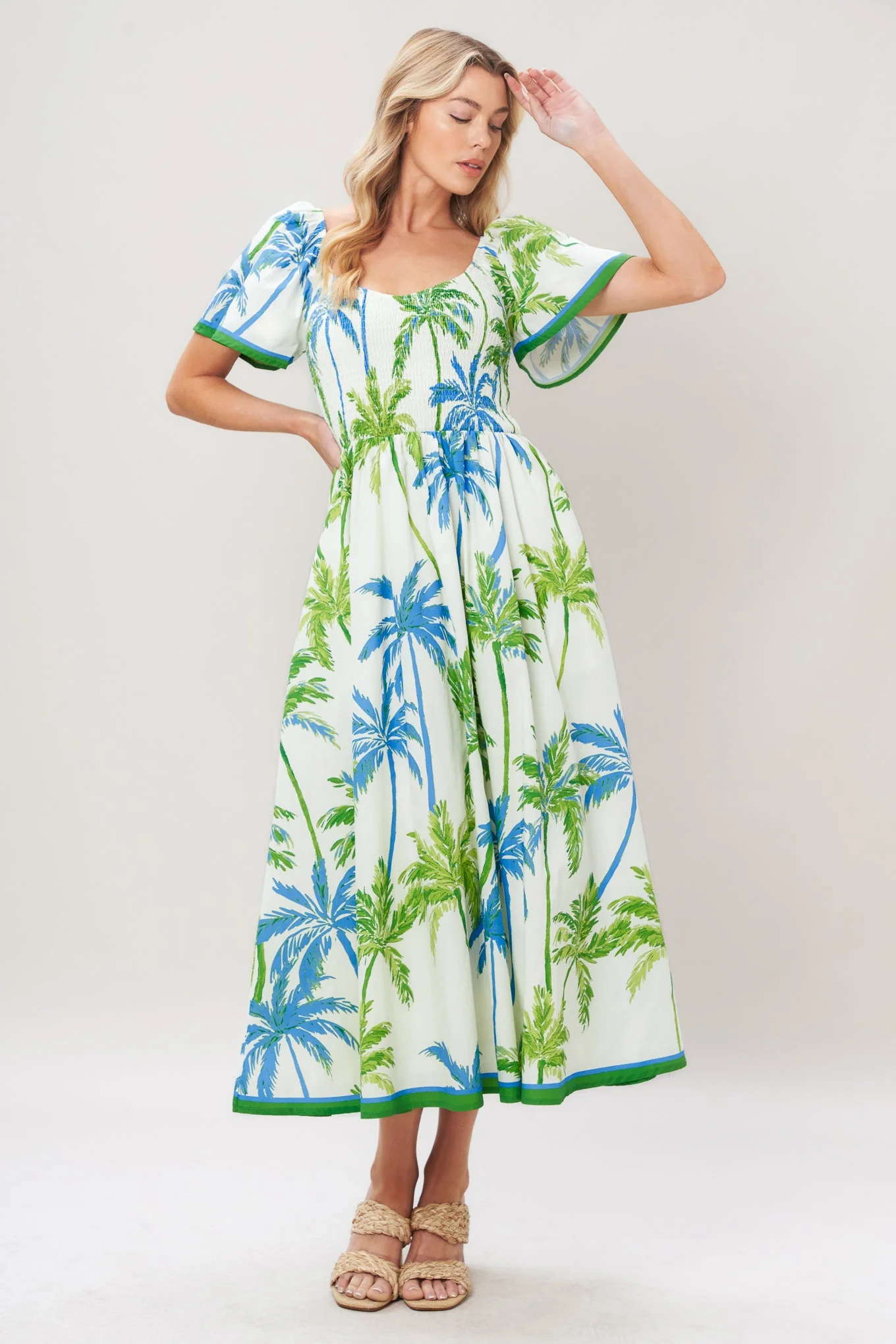 Traditional Palm Escapade Woven Midi Dress Trendy