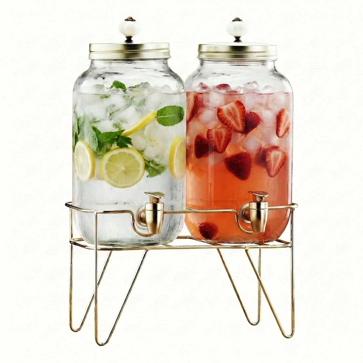 Superior Jay Companies Julian 2-Piece Set Bev Dispensers With Gold Wire Stand Functional