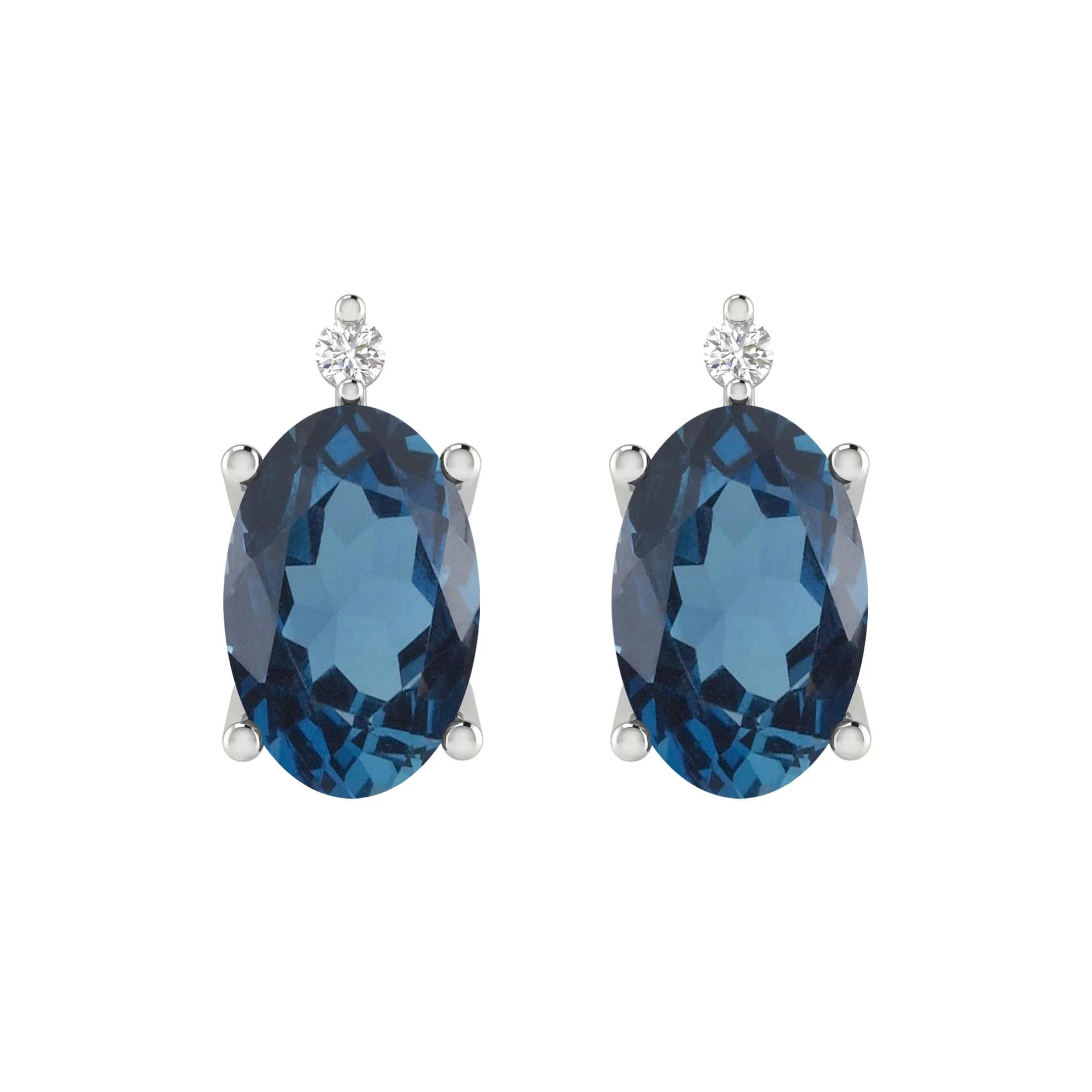 Classic V3 Jewelry Sterling Silver Natural London Blue Topaz and White Diamond Stud Earring Premium Material