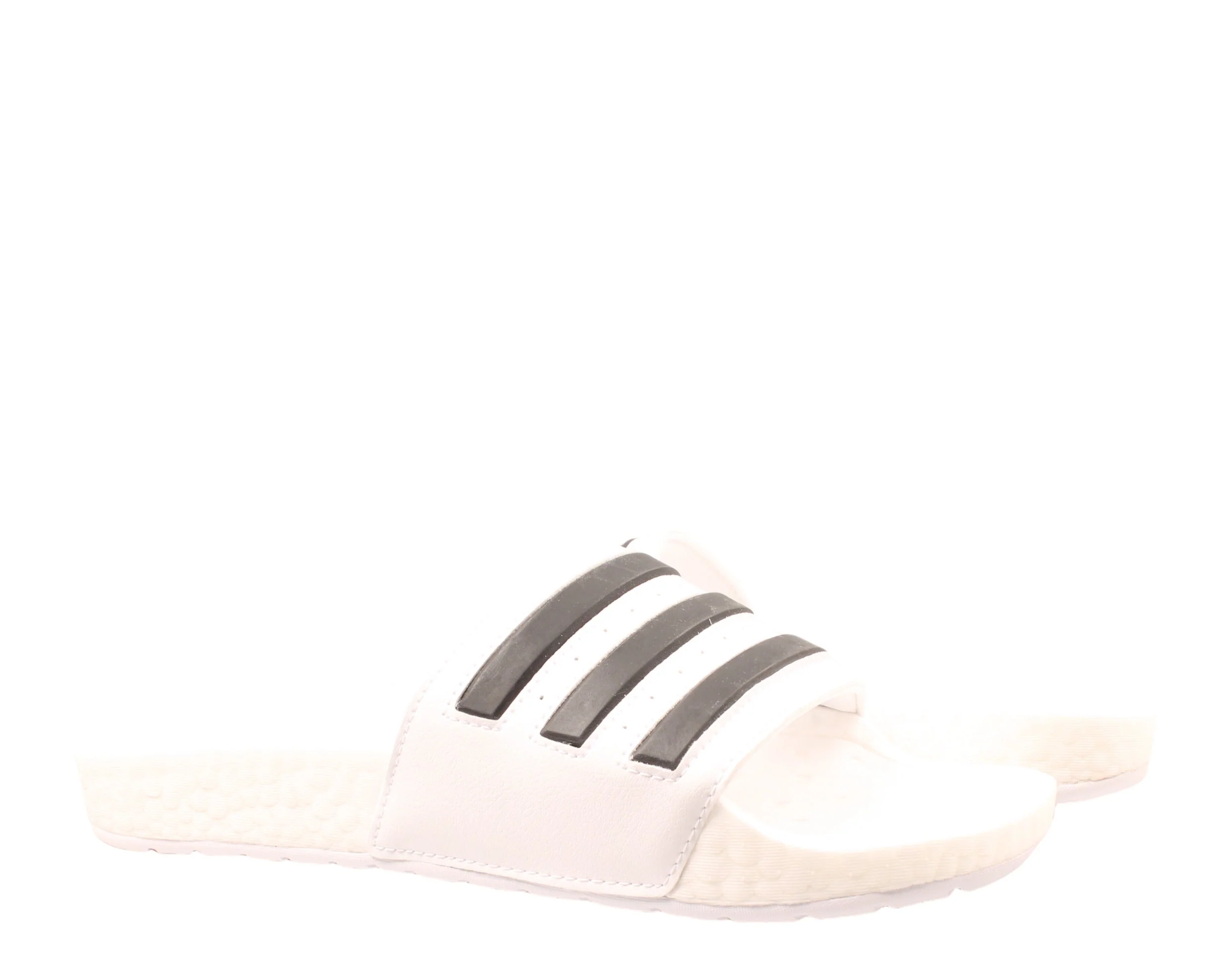 Traditional adidas Adilette Boost Slides — White Black Pure